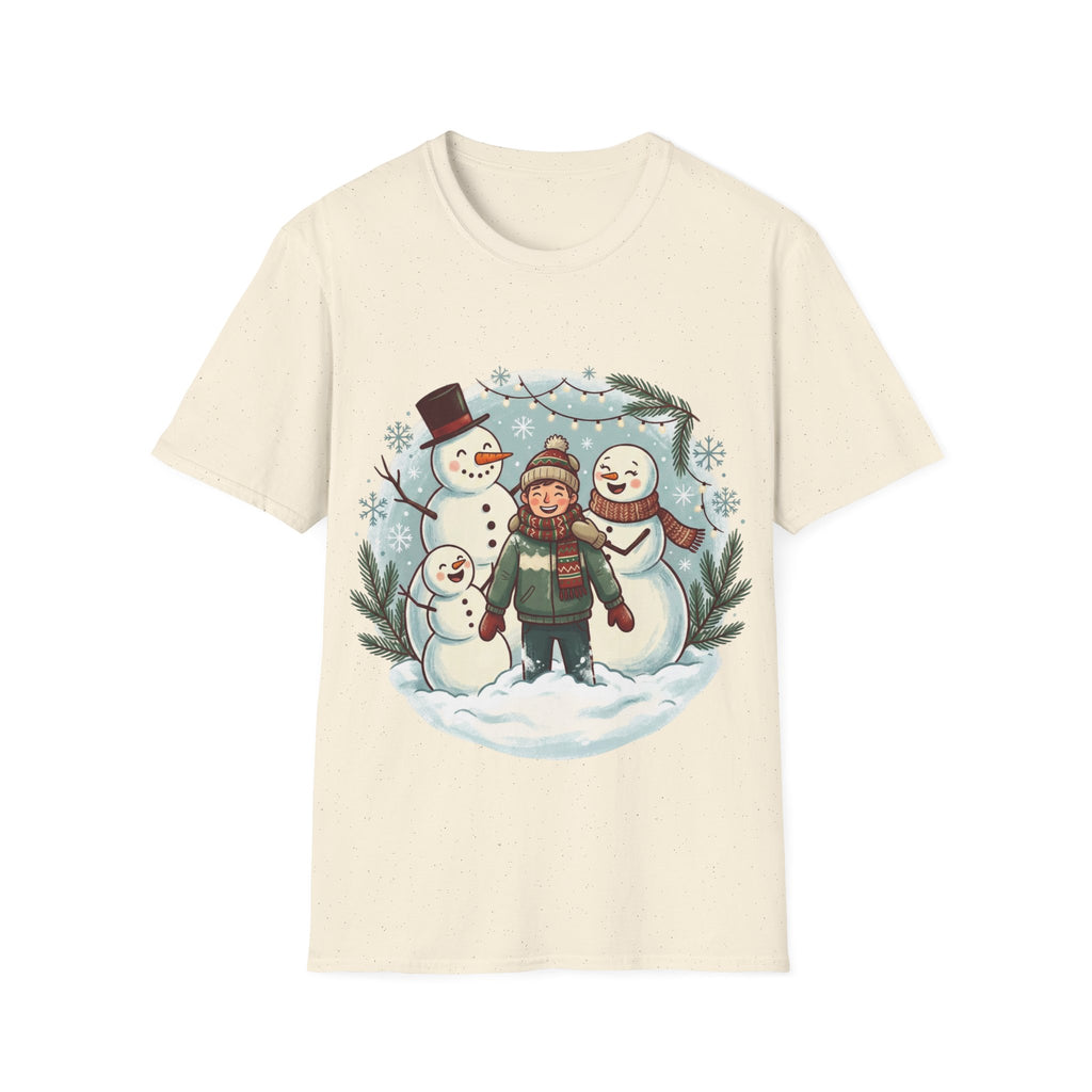 Christmas T-Shirt: Snow family making human snowman