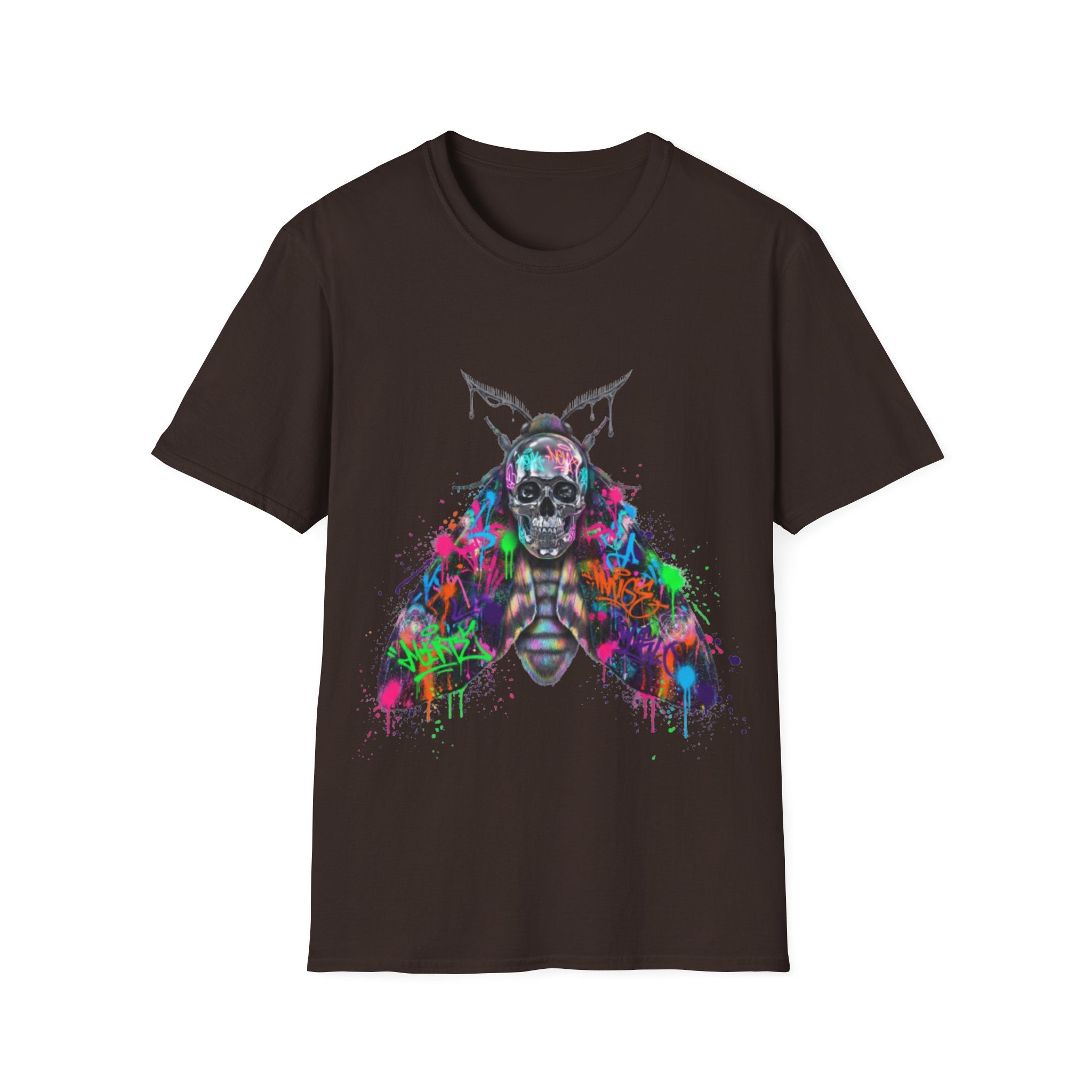 Vibrant Skull Moth Graffiti T-Shirt - Urban Streetwear
