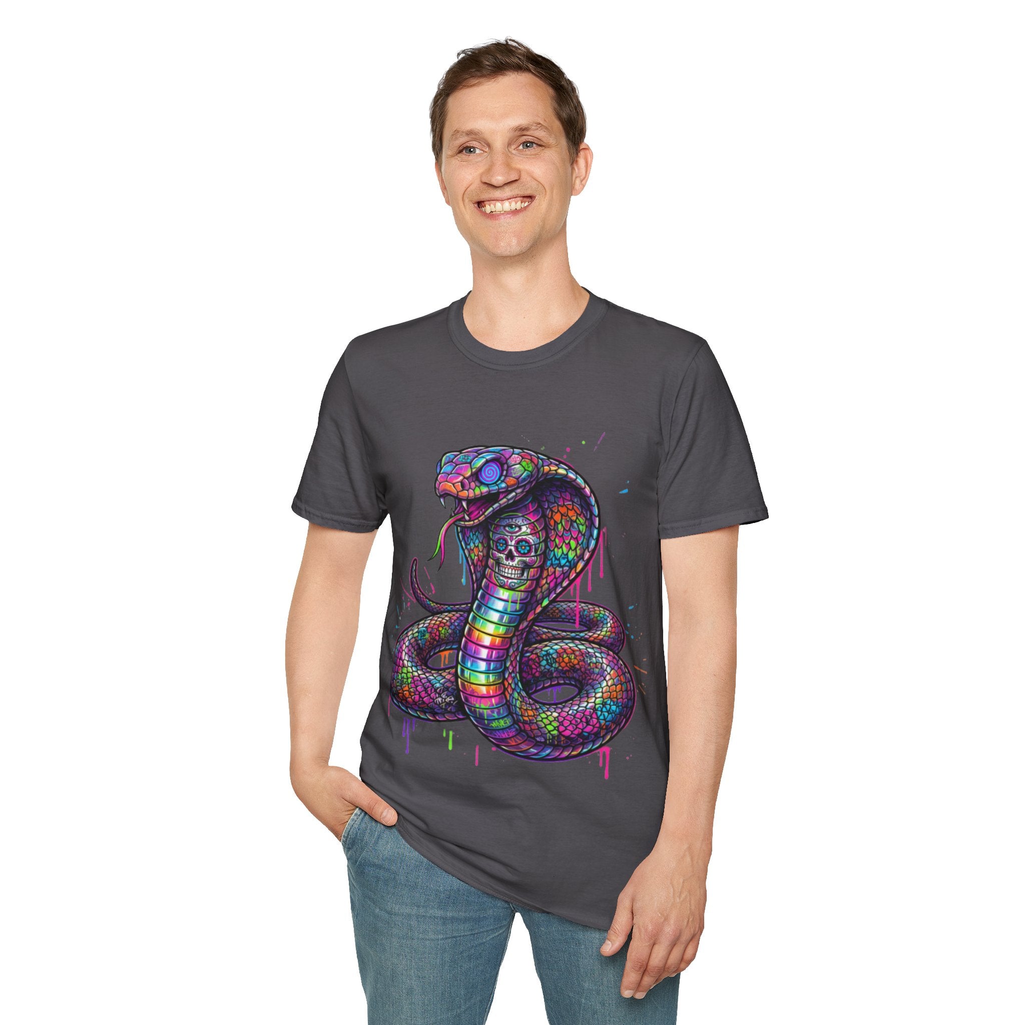 Vibrant Urban Snake Skull T-Shirt - Trendy Streetwear