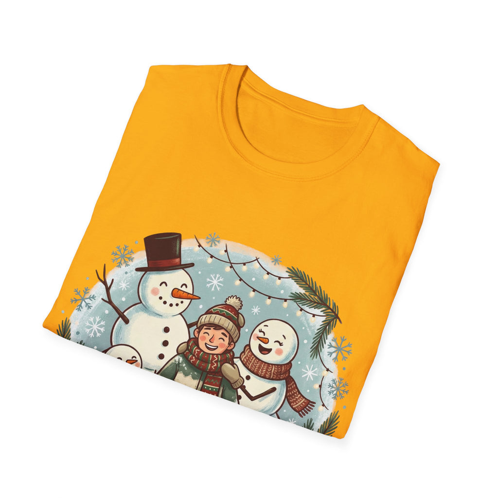 Christmas T-Shirt: Snow family making human snowman