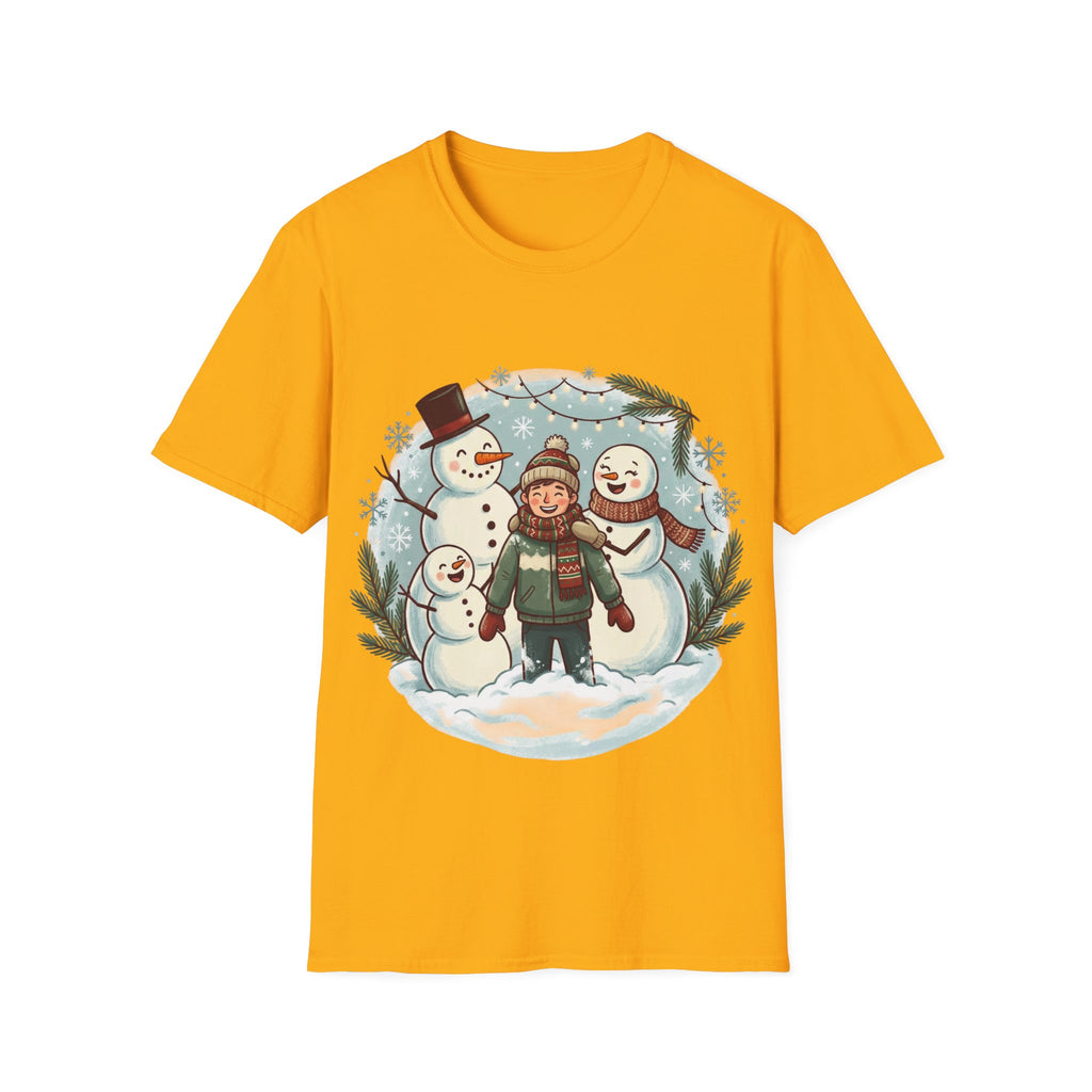 Christmas T-Shirt: Snow family making human snowman