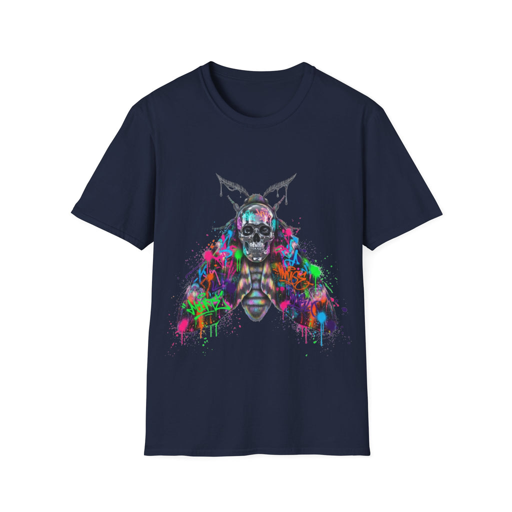 Vibrant Skull Moth Graffiti T-Shirt - Urban Streetwear