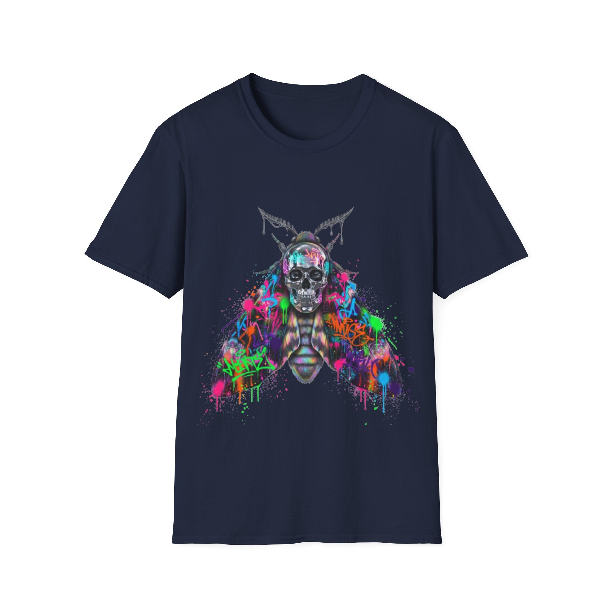 Vibrant Skull Moth Graffiti T-Shirt - Urban Streetwear