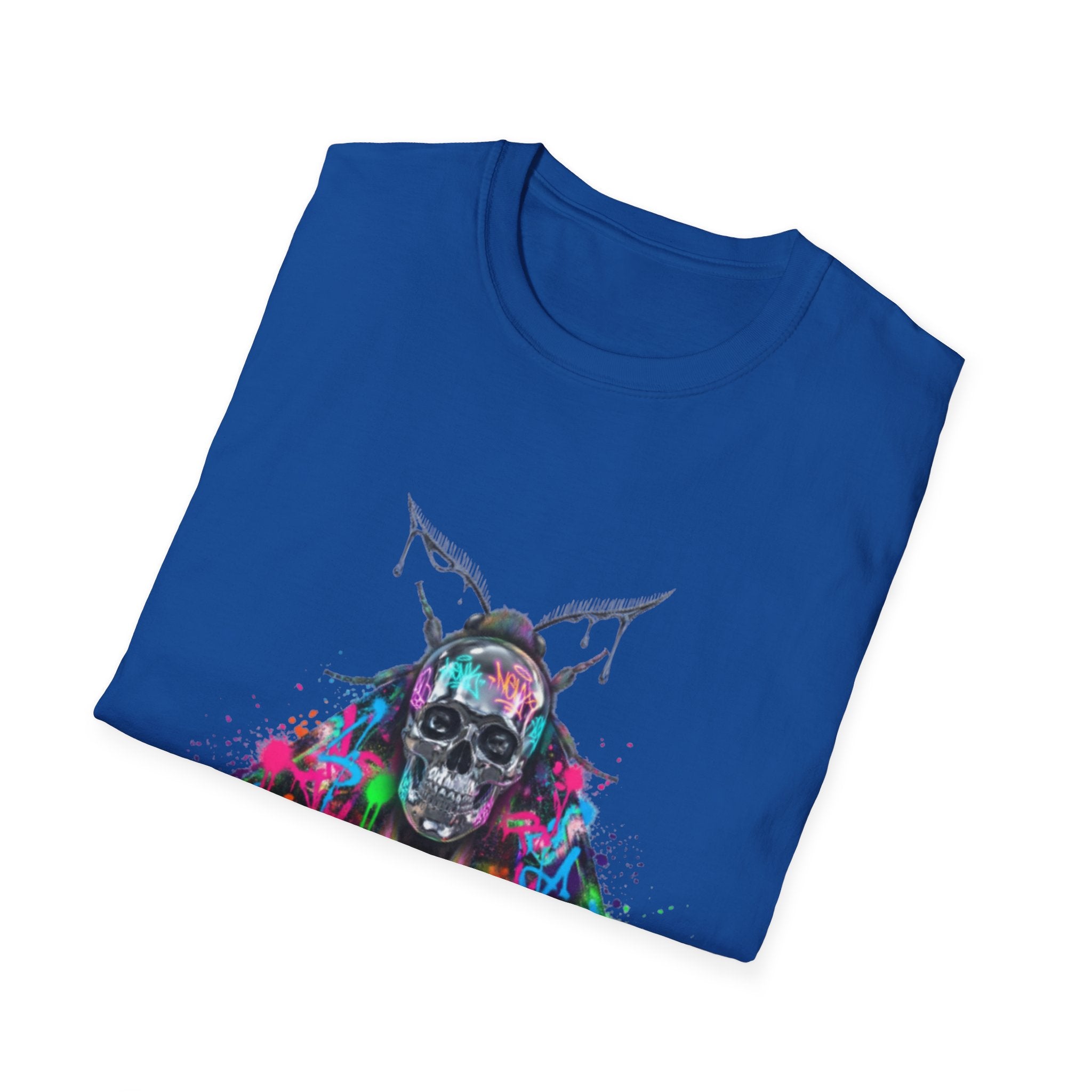 Vibrant Skull Moth Graffiti T-Shirt - Urban Streetwear