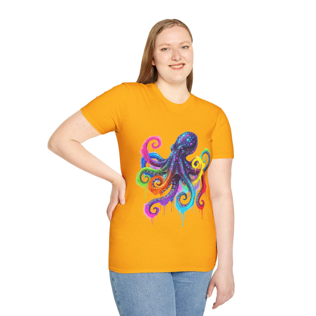 Vibrant Octopus Drip Tee - Urban Streetwear Trend