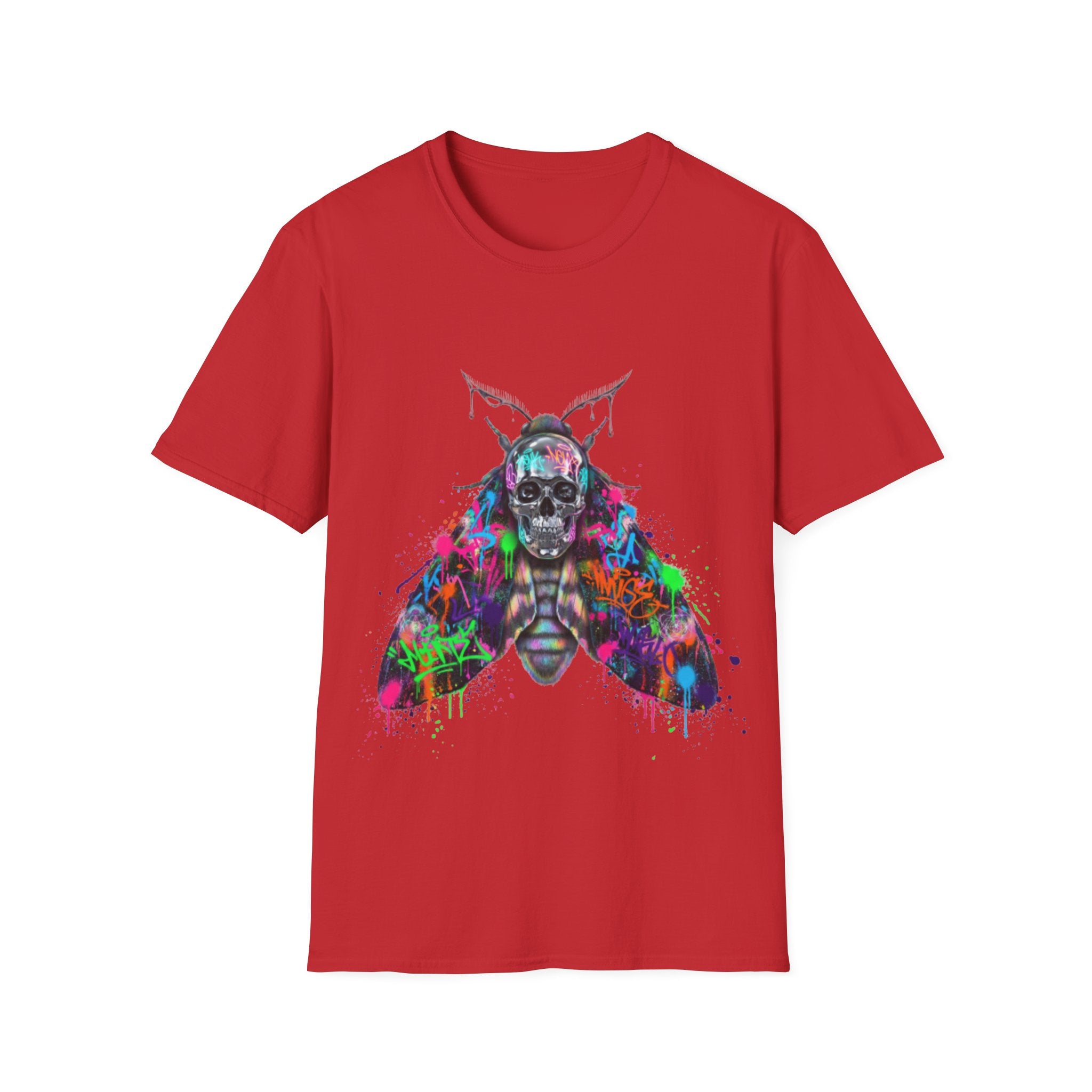 Vibrant Skull Moth Graffiti T-Shirt - Urban Streetwear