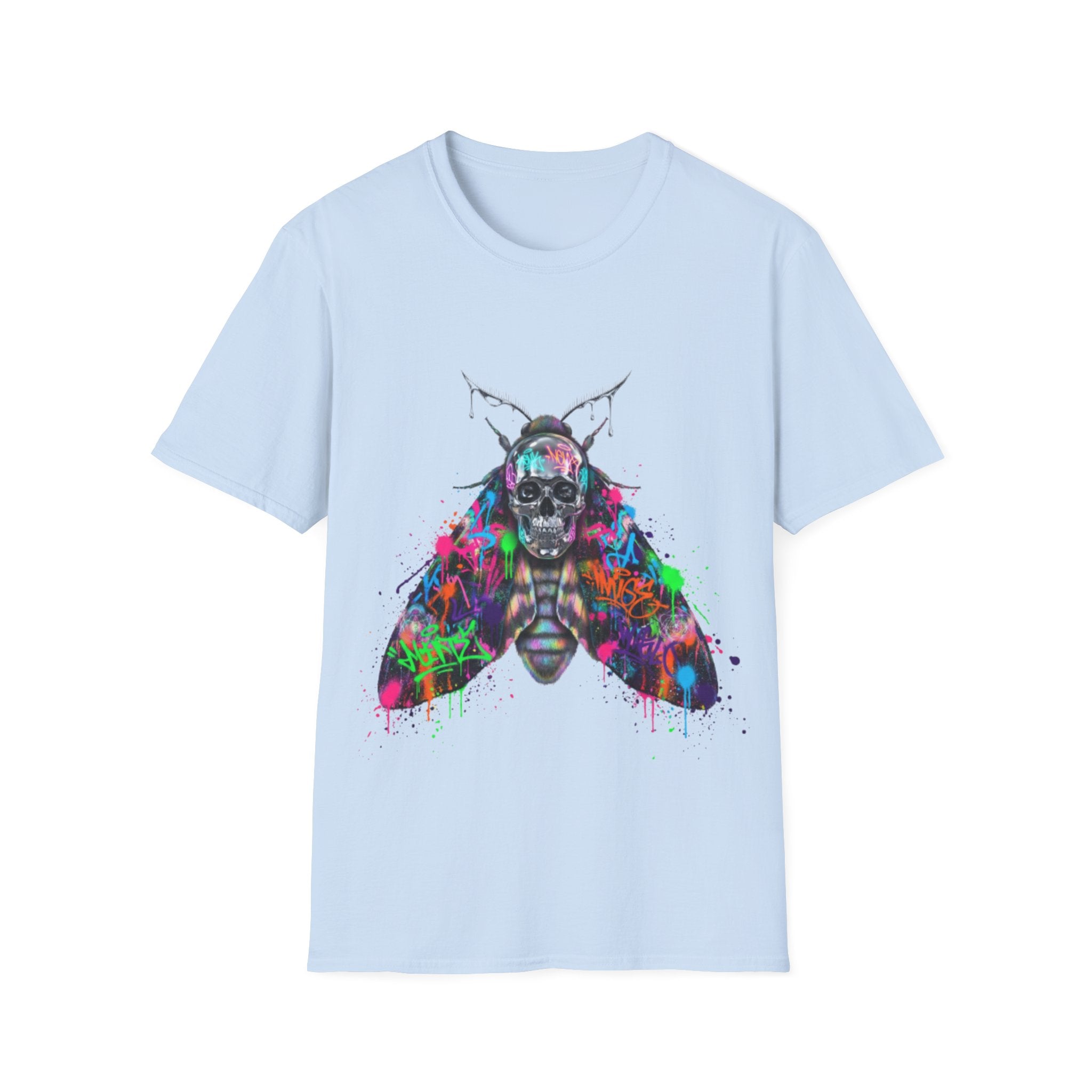 Vibrant Skull Moth Graffiti T-Shirt - Urban Streetwear