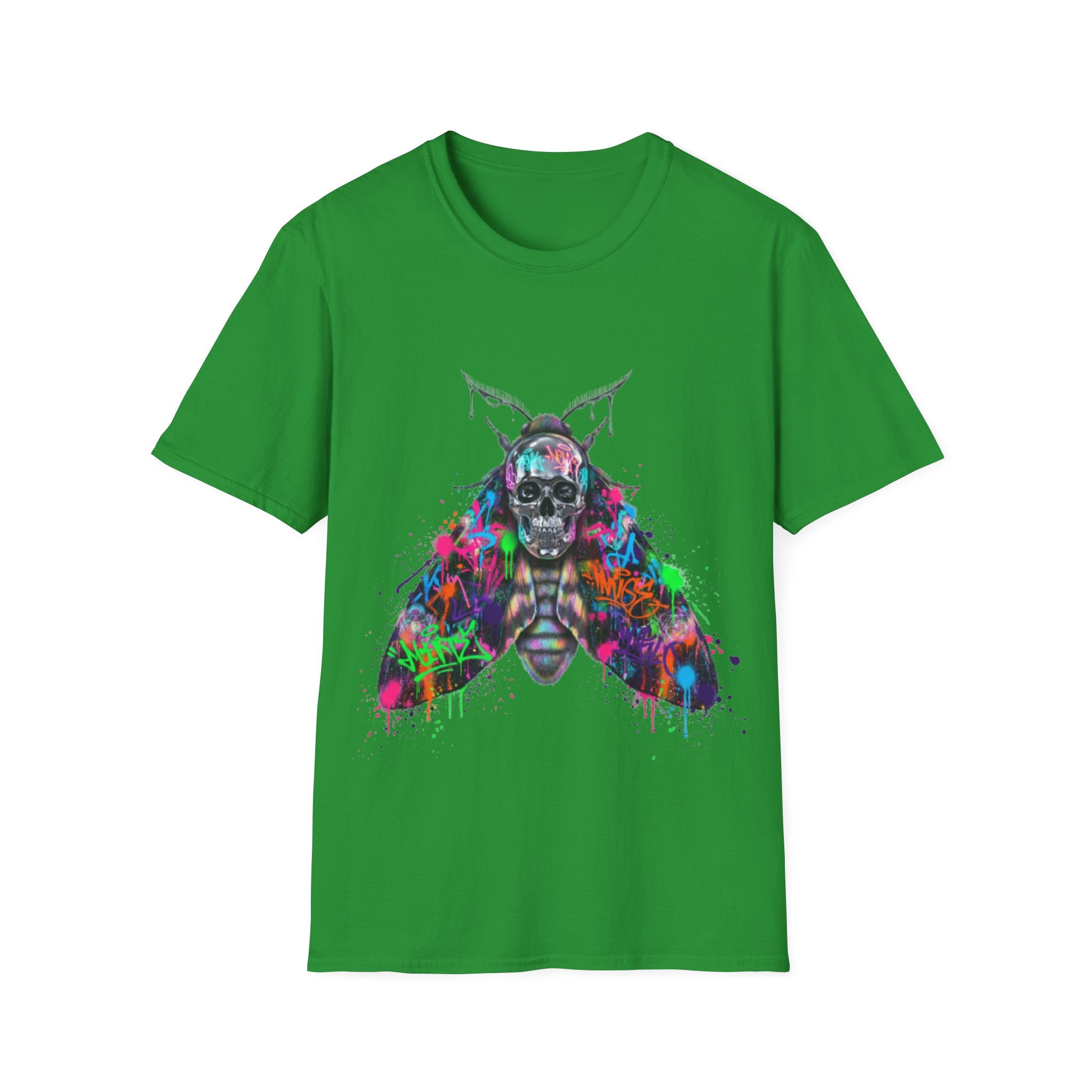 Vibrant Skull Moth Graffiti T-Shirt - Urban Streetwear