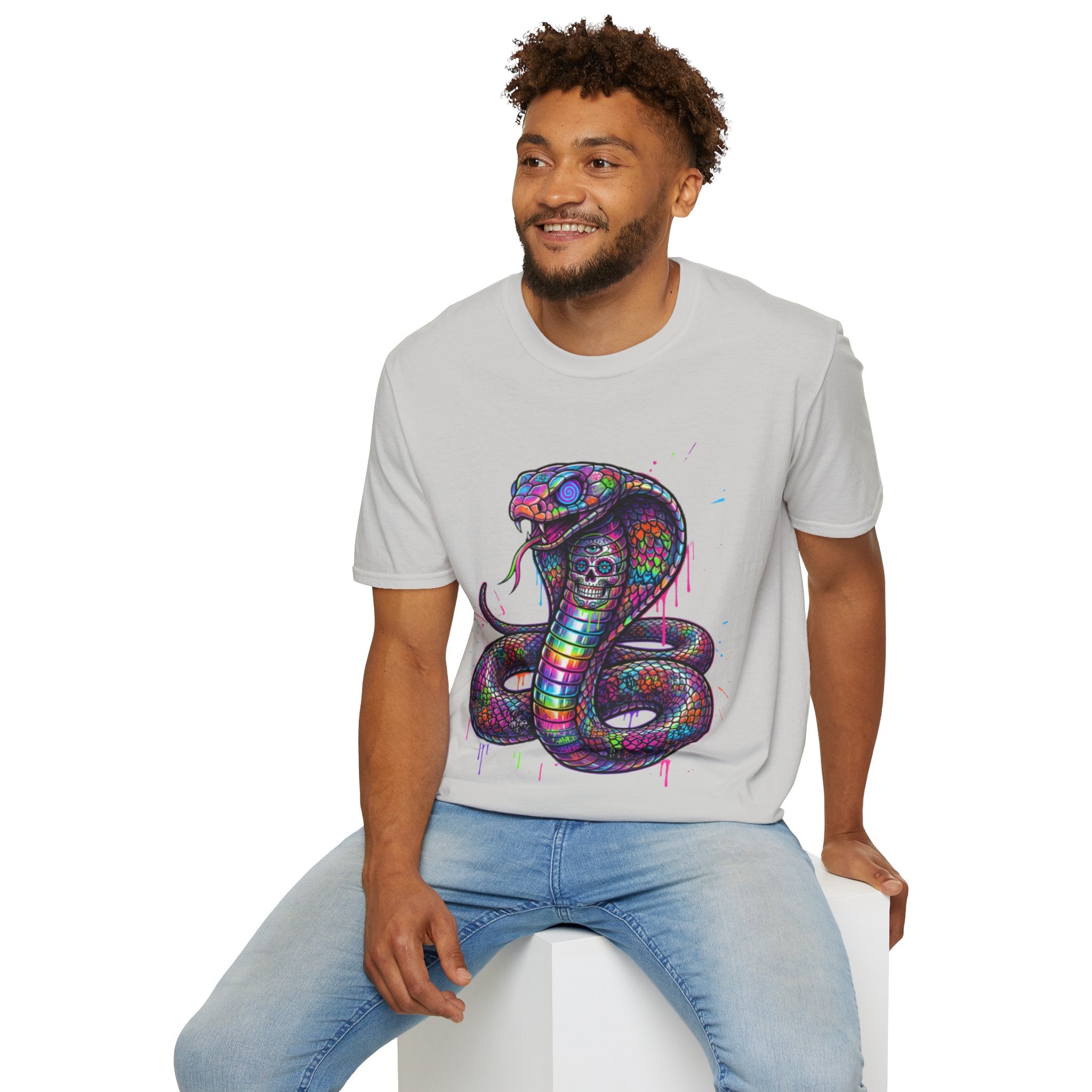Vibrant Urban Snake Skull T-Shirt - Trendy Streetwear