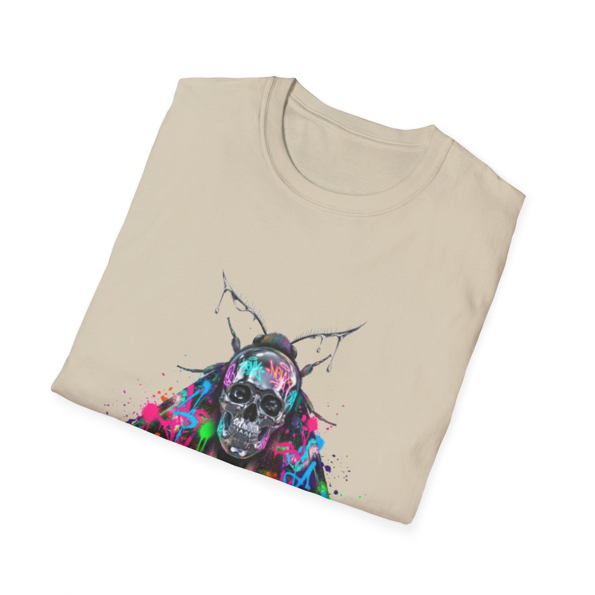 Vibrant Skull Moth Graffiti T-Shirt - Urban Streetwear