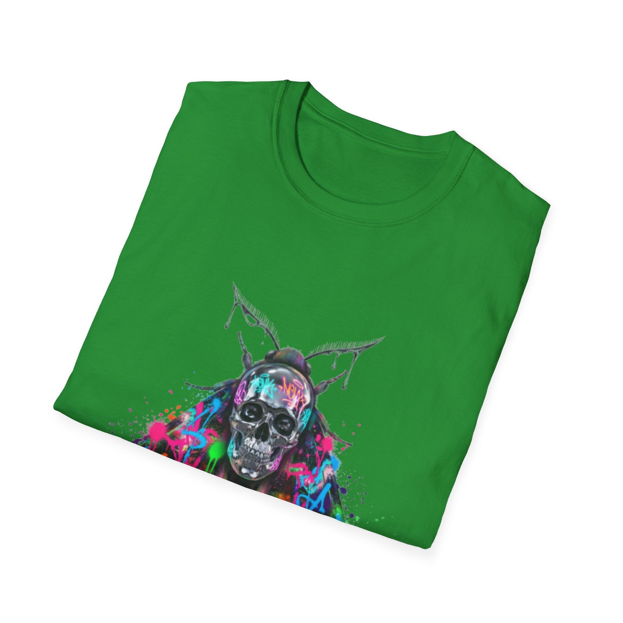 Vibrant Skull Moth Graffiti T-Shirt - Urban Streetwear