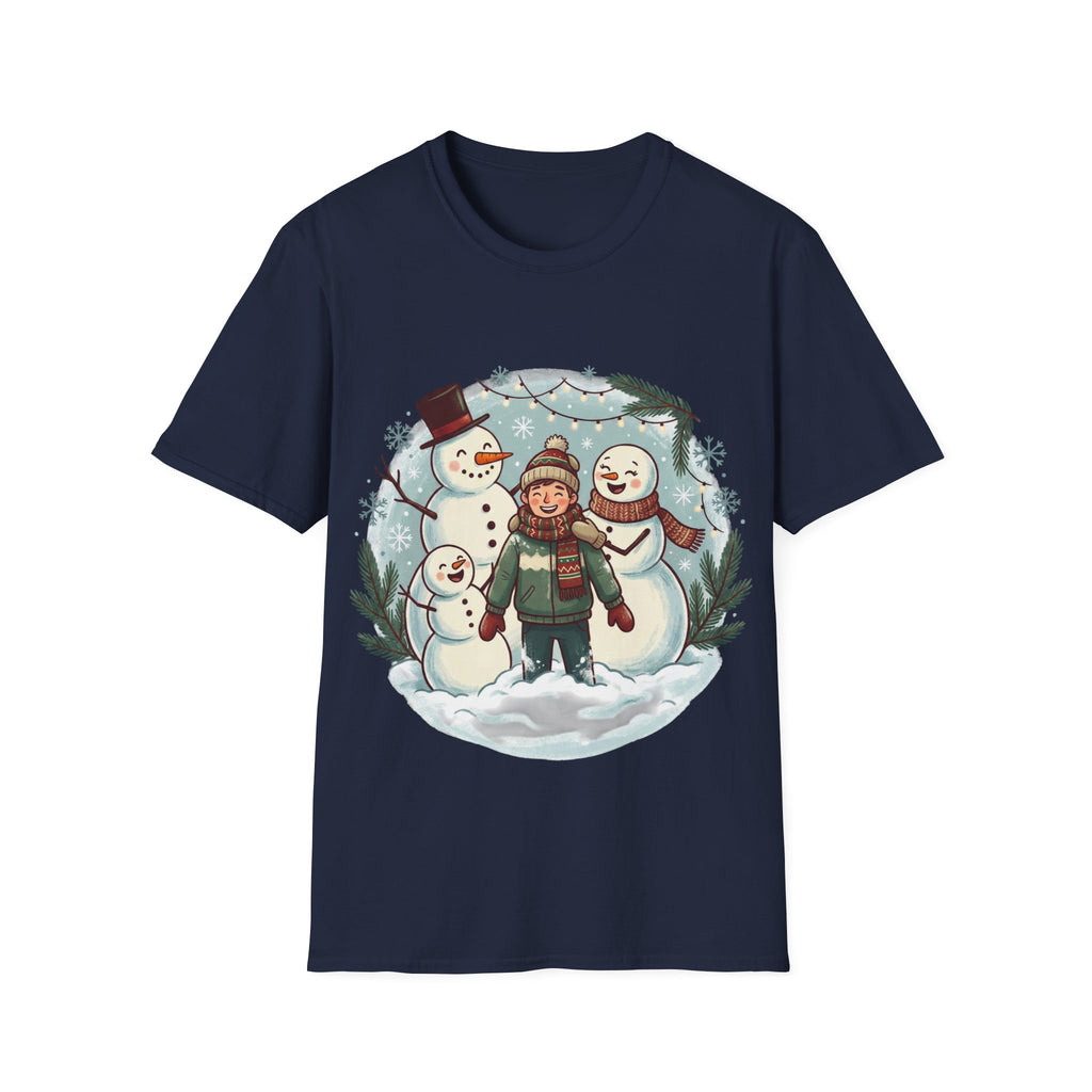 Christmas T-Shirt: Snow family making human snowman