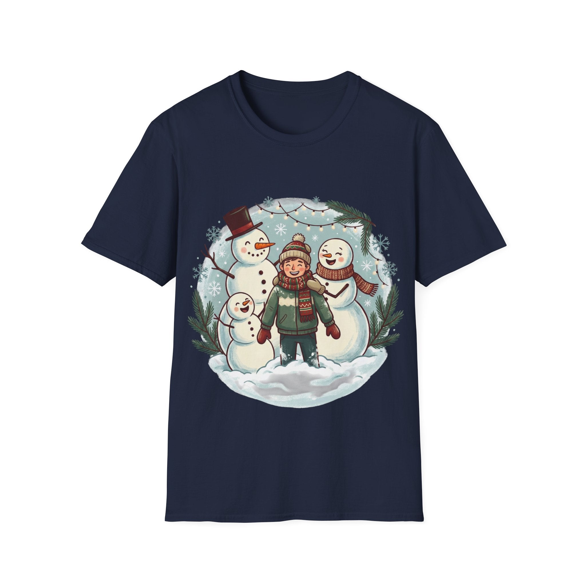 Christmas T-Shirt: Snow family making human snowman