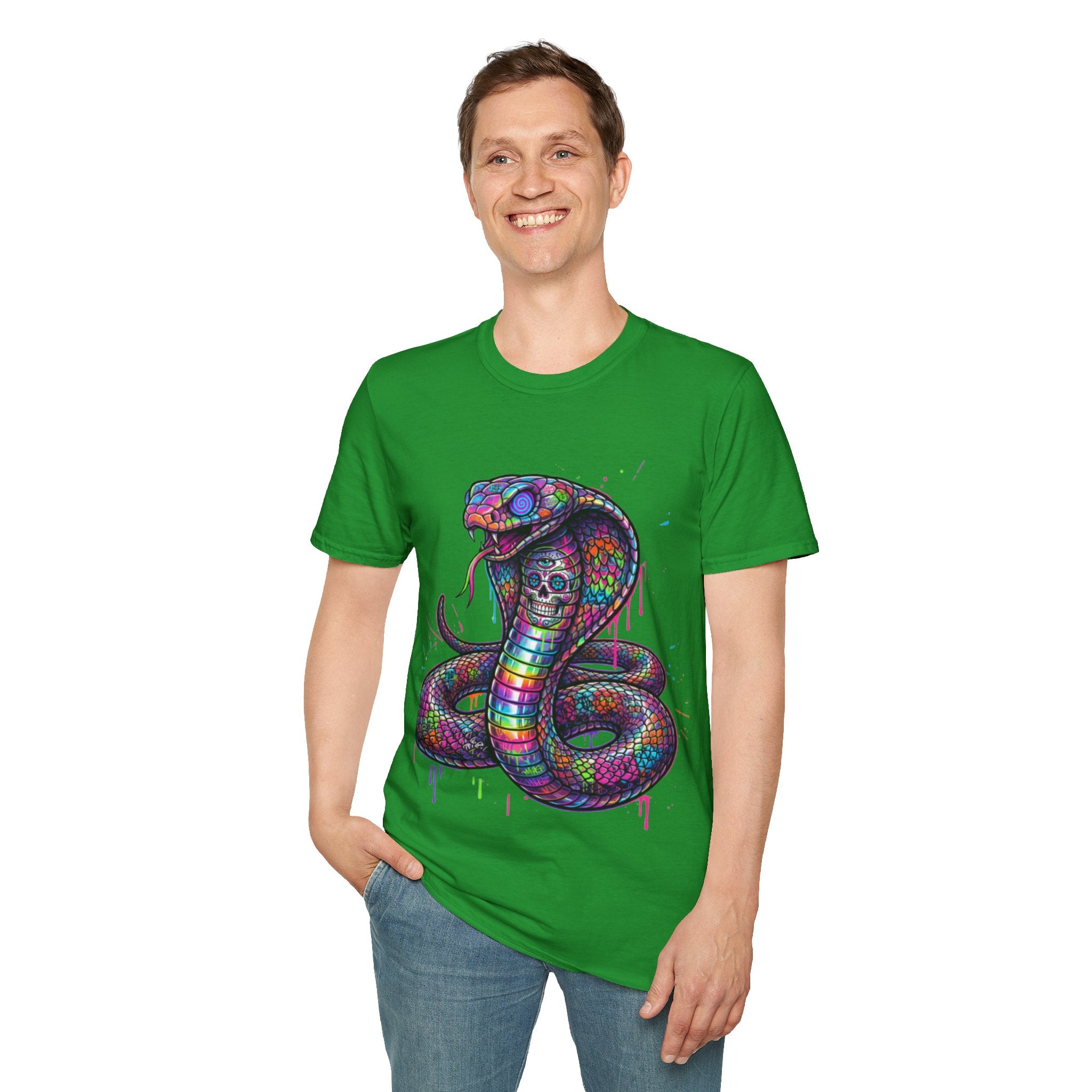 Vibrant Urban Snake Skull T-Shirt - Trendy Streetwear