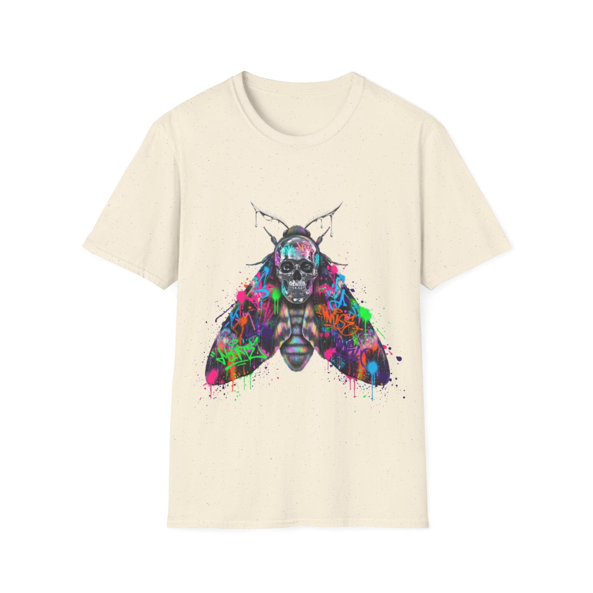 Vibrant Skull Moth Graffiti T-Shirt - Urban Streetwear