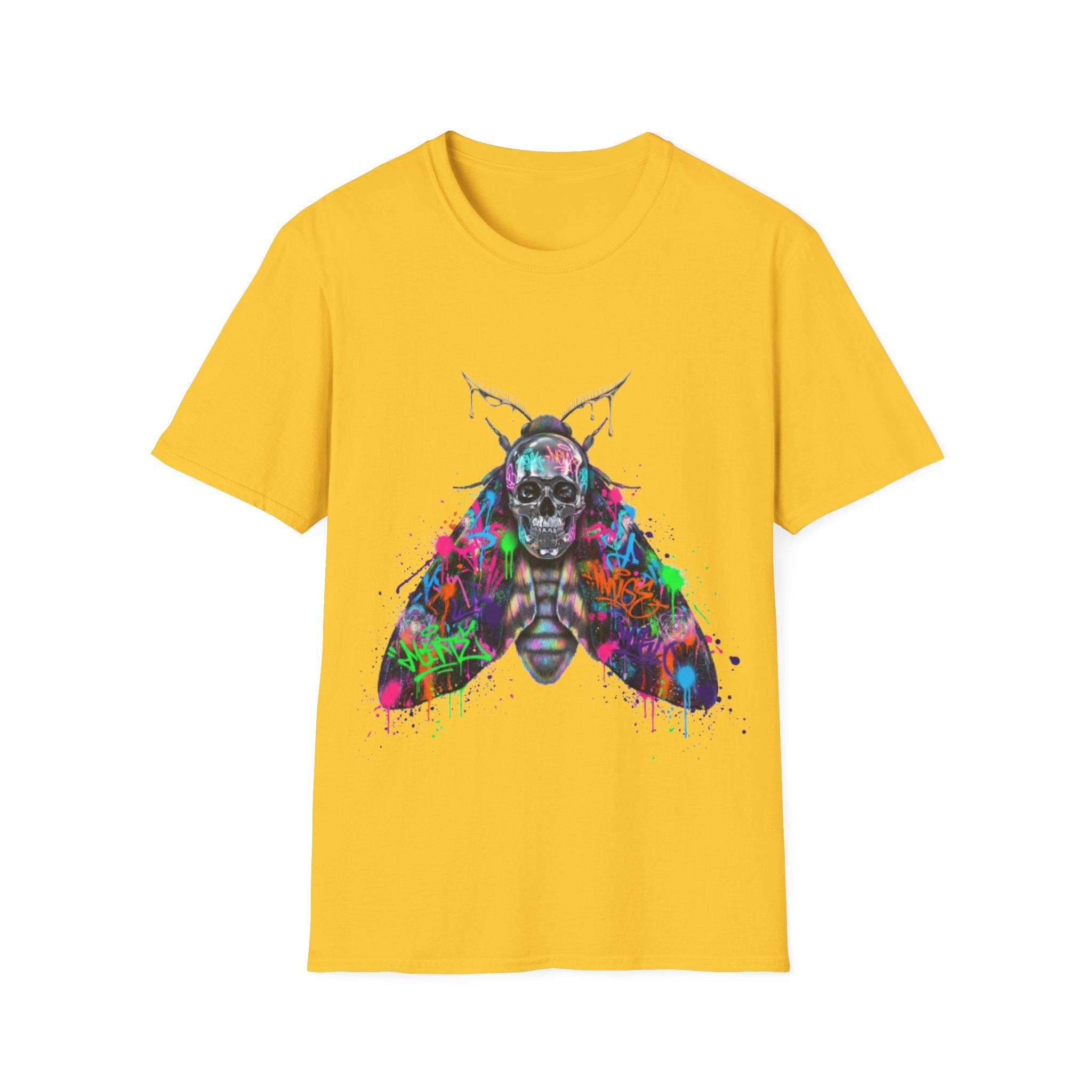 Vibrant Skull Moth Graffiti T-Shirt - Urban Streetwear