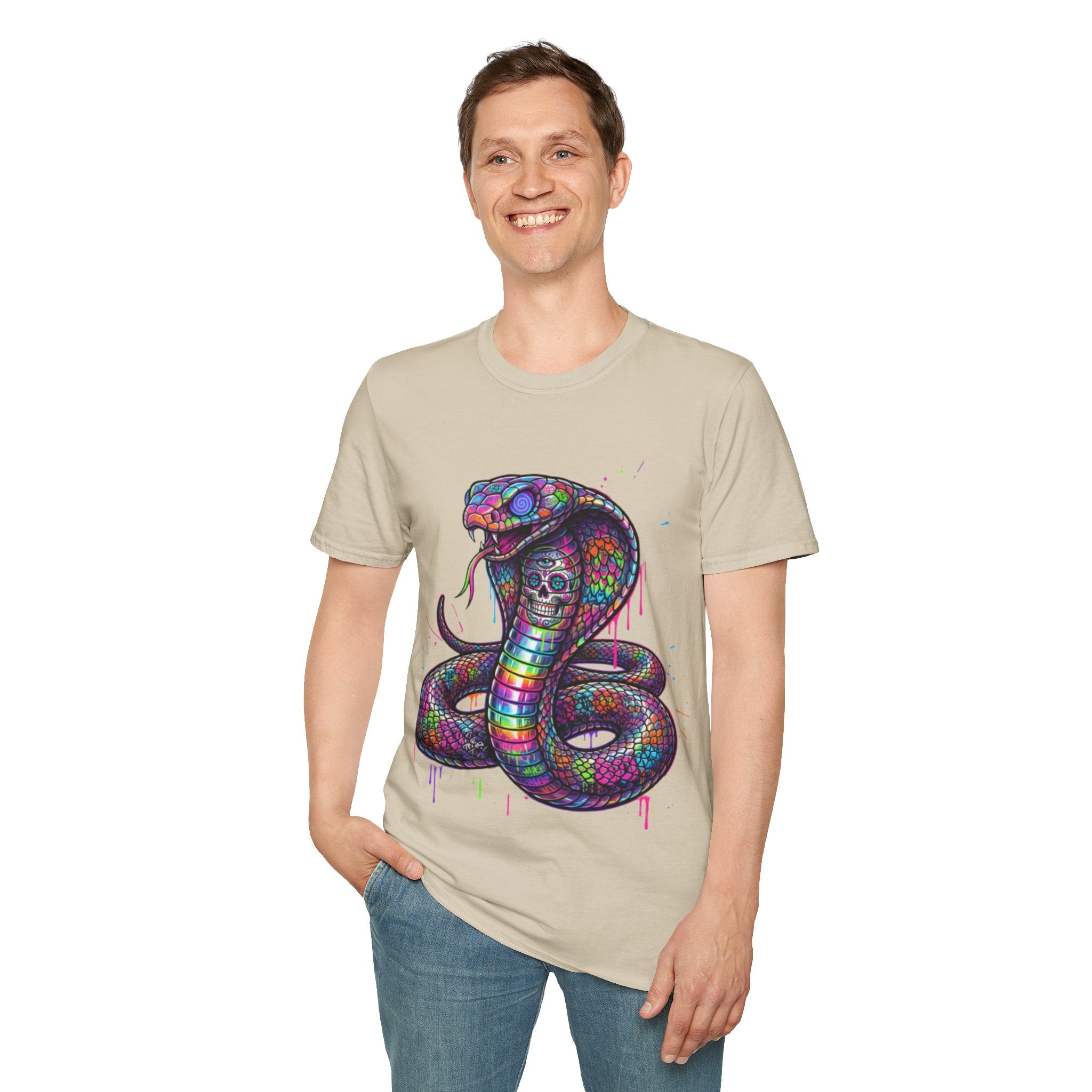 Vibrant Urban Snake Skull T-Shirt - Trendy Streetwear