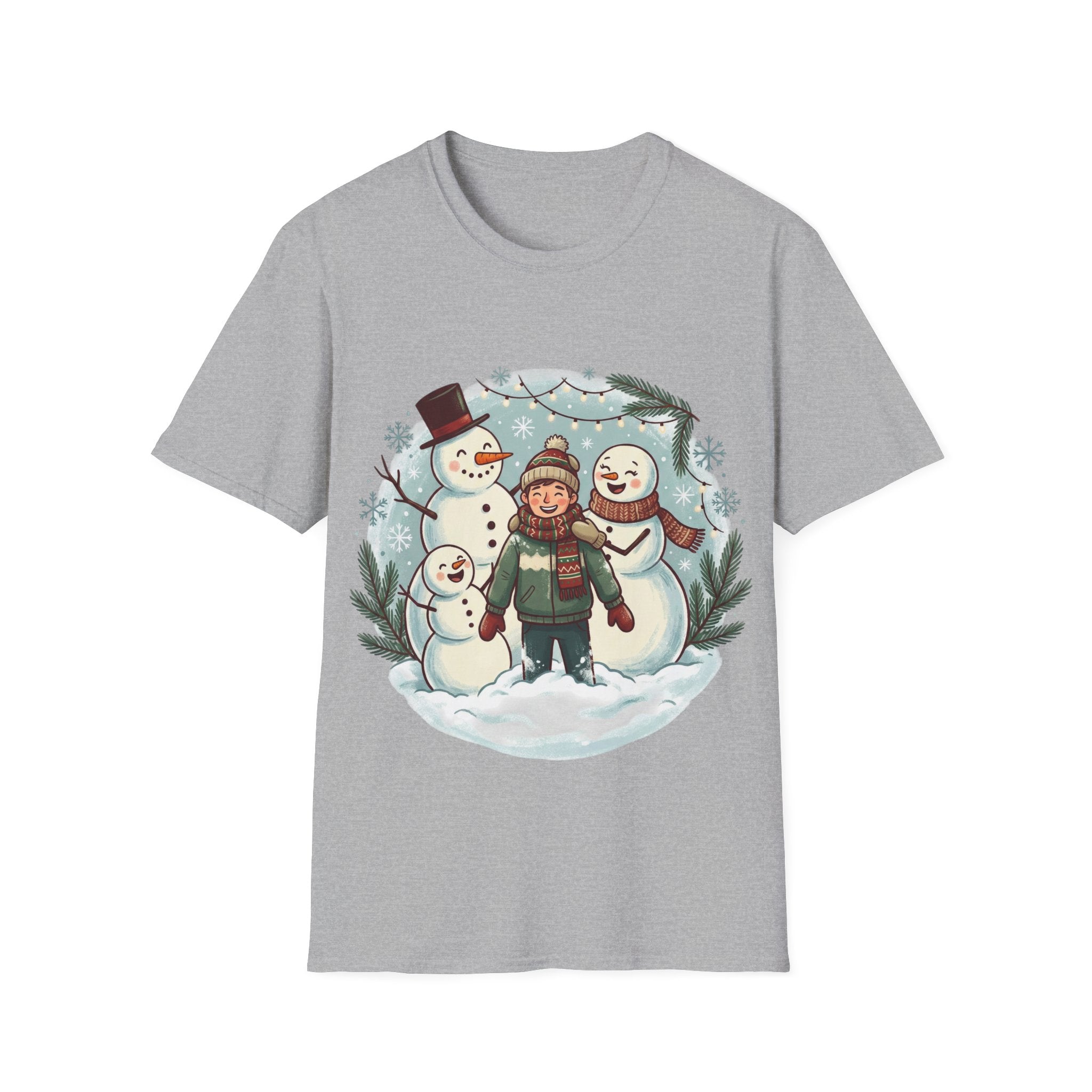 Christmas T-Shirt: Snow family making human snowman