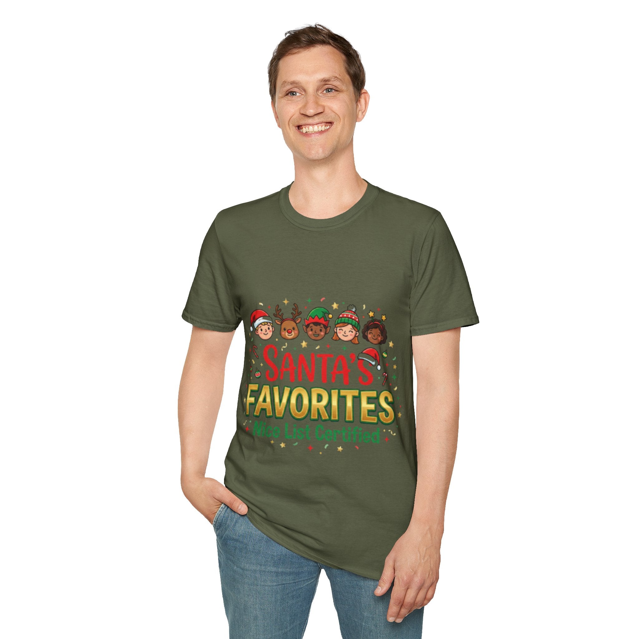Santa's Favorites Crew T-shirt | Cute Matching Christmas Tee
