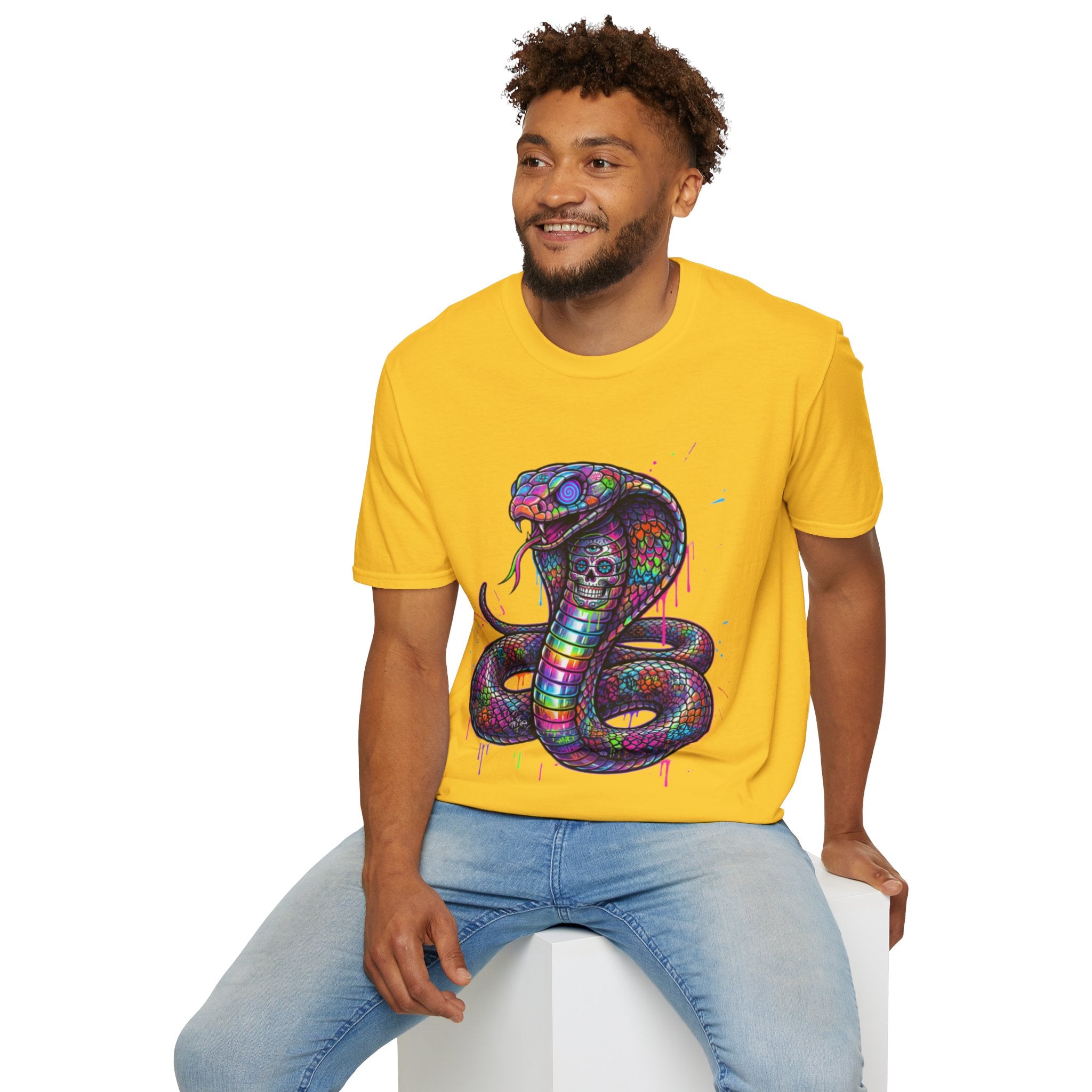 Vibrant Urban Snake Skull T-Shirt - Trendy Streetwear