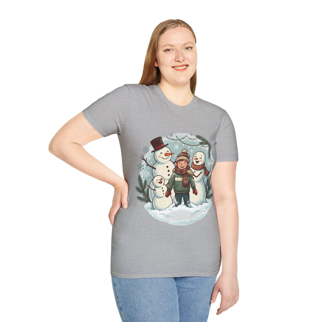Christmas T-Shirt: Snow family making human snowman
