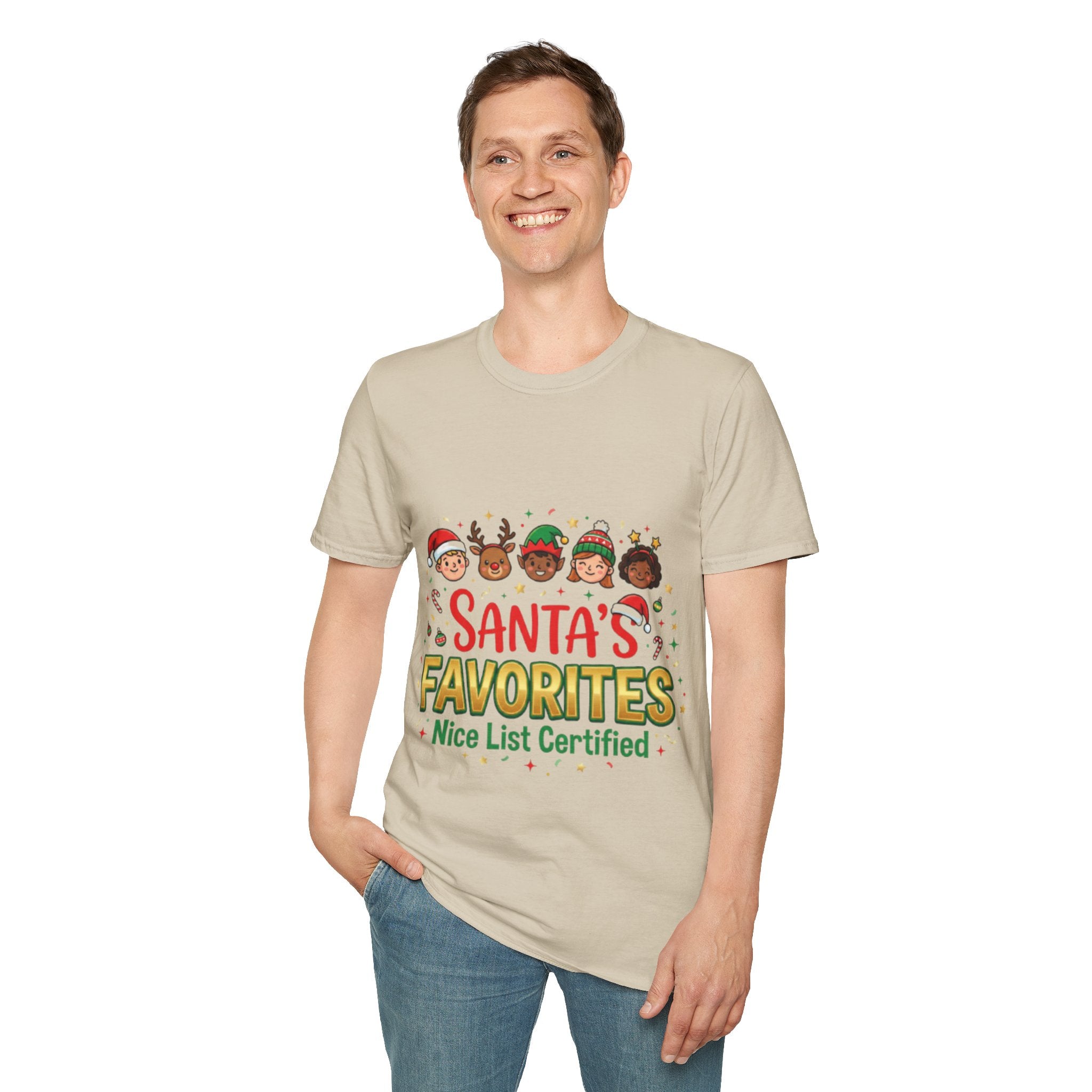 Santa's Favorites Crew T-shirt | Cute Matching Christmas Tee