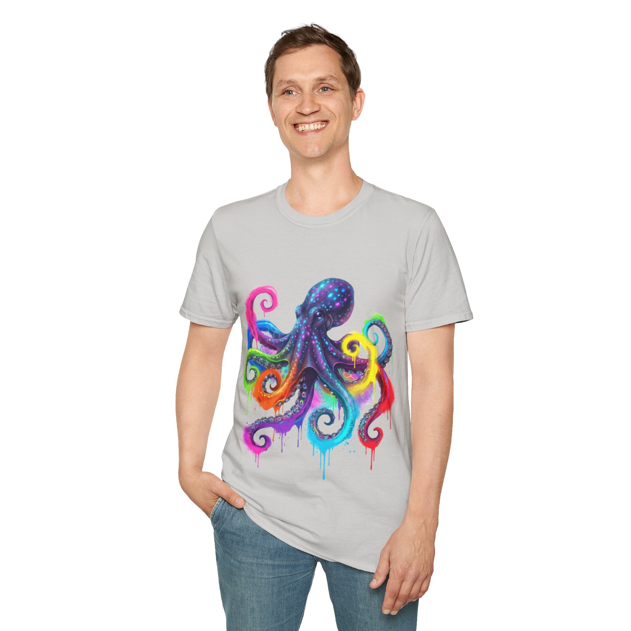 Vibrant Octopus Drip Tee - Urban Streetwear Trend