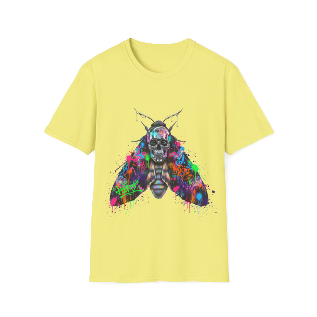 Vibrant Skull Moth Graffiti T-Shirt - Urban Streetwear