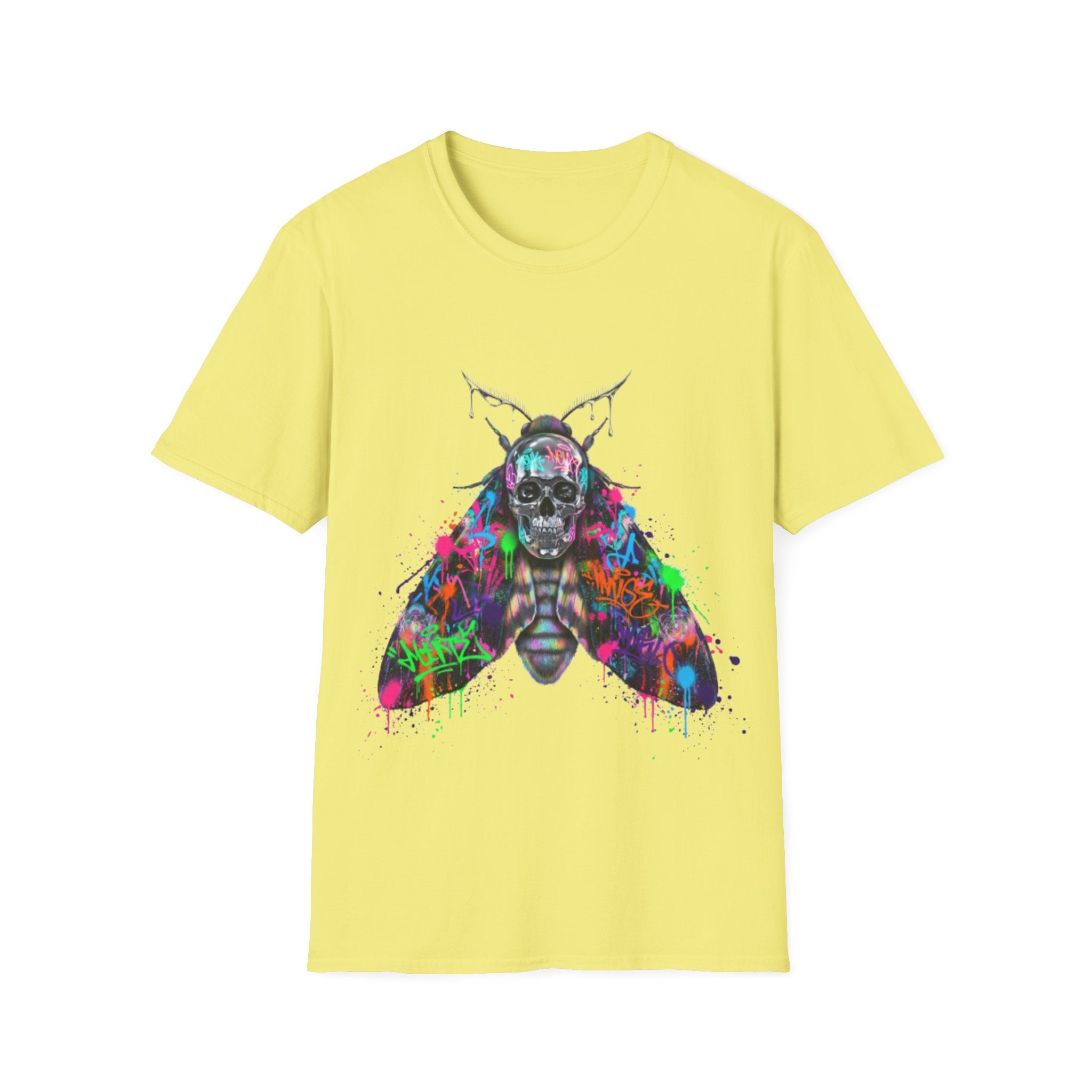 Vibrant Skull Moth Graffiti T-Shirt - Urban Streetwear