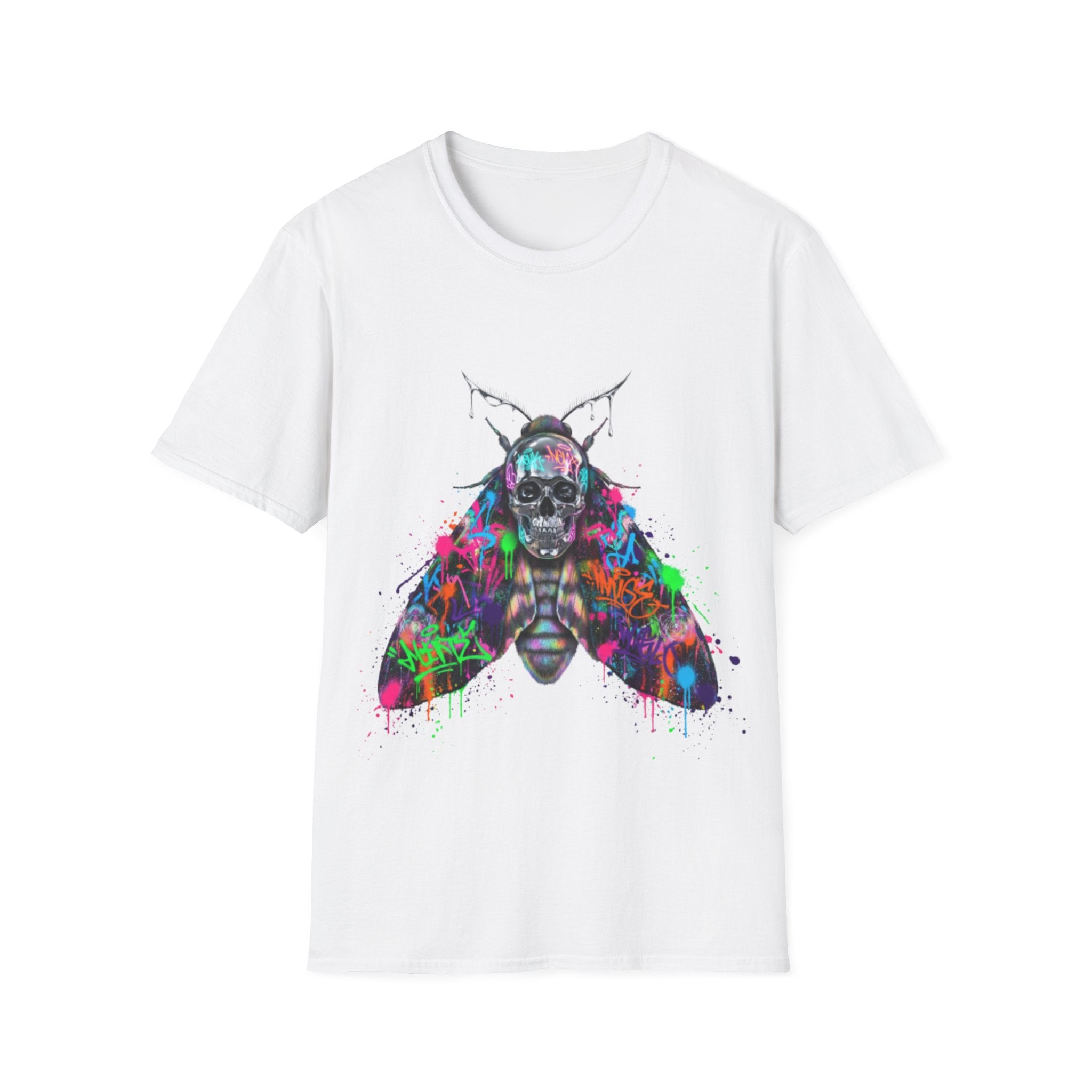 Vibrant Skull Moth Graffiti T-Shirt - Urban Streetwear