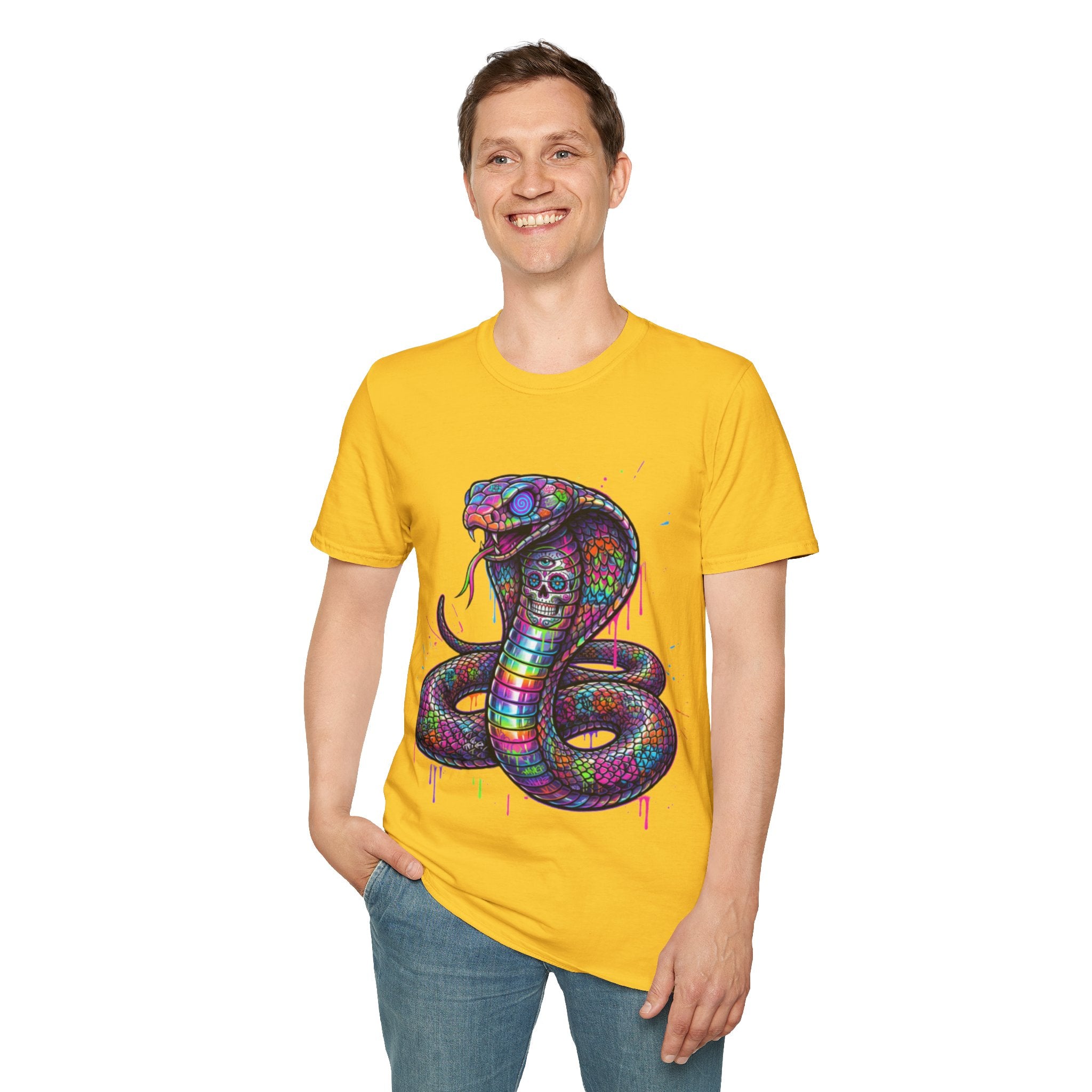 Vibrant Urban Snake Skull T-Shirt - Trendy Streetwear