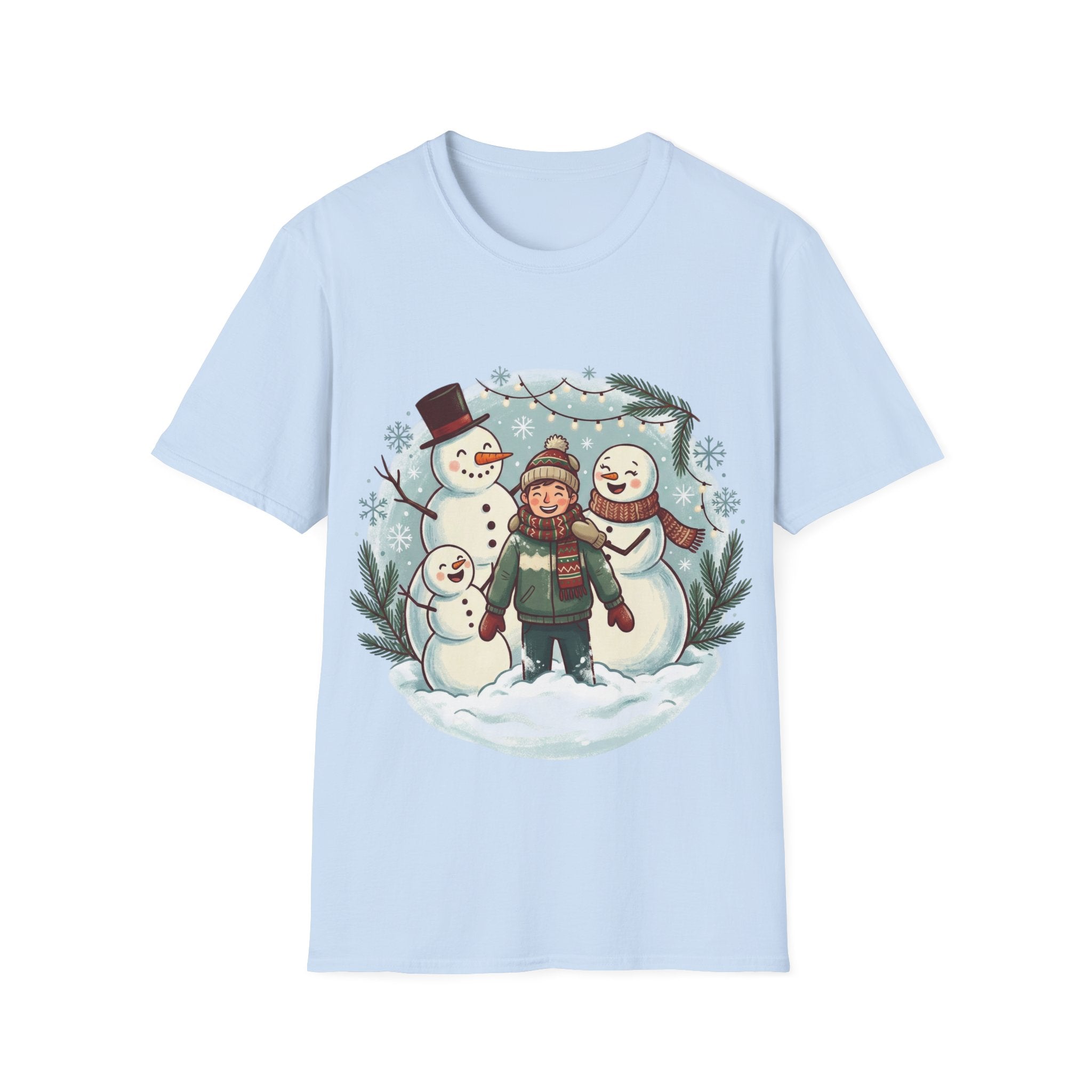 Christmas T-Shirt: Snow family making human snowman