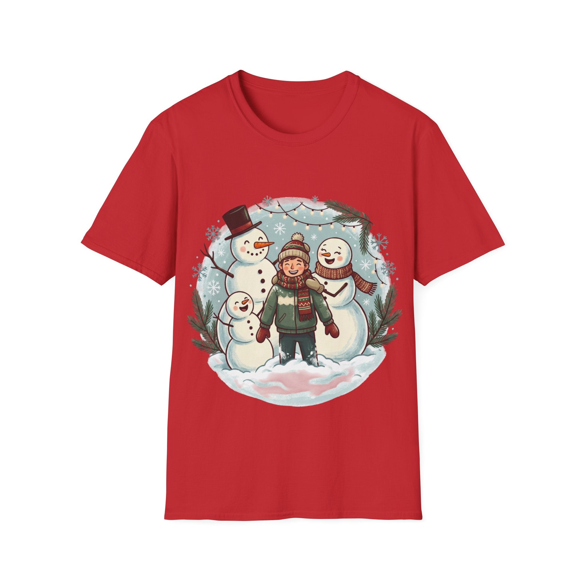Christmas T-Shirt: Snow family making human snowman