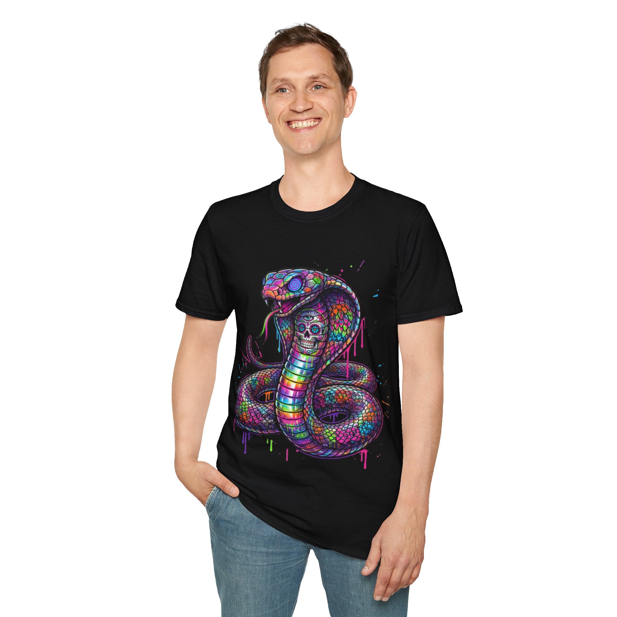 Vibrant Urban Snake Skull T-Shirt - Trendy Streetwear