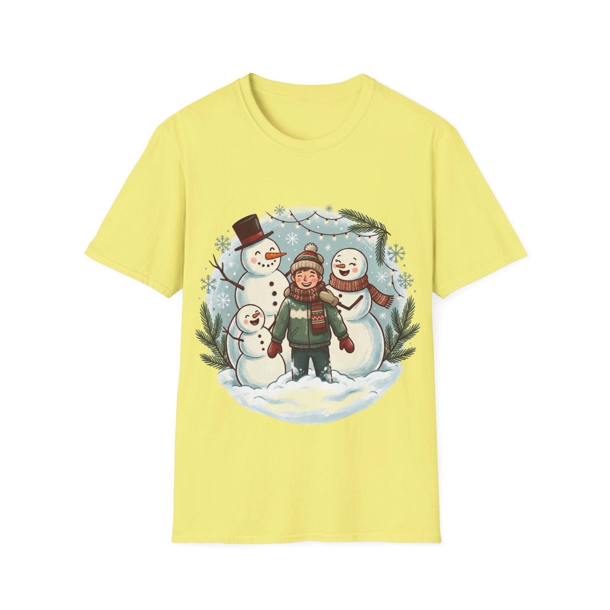 Christmas T-Shirt: Snow family making human snowman