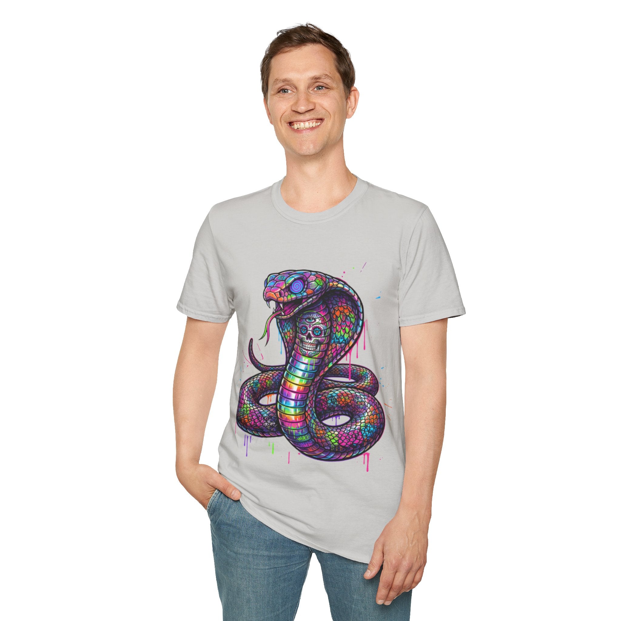 Vibrant Urban Snake Skull T-Shirt - Trendy Streetwear