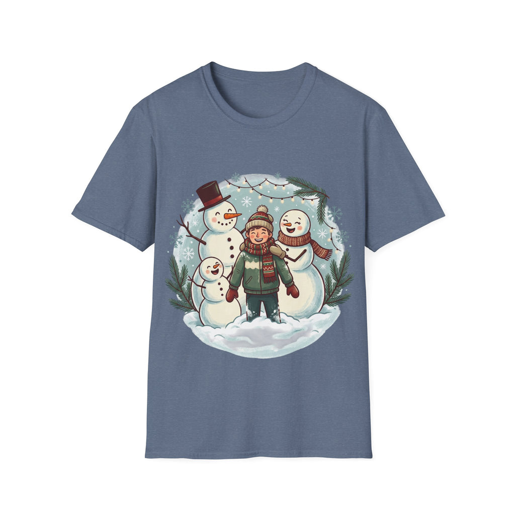 Christmas T-Shirt: Snow family making human snowman