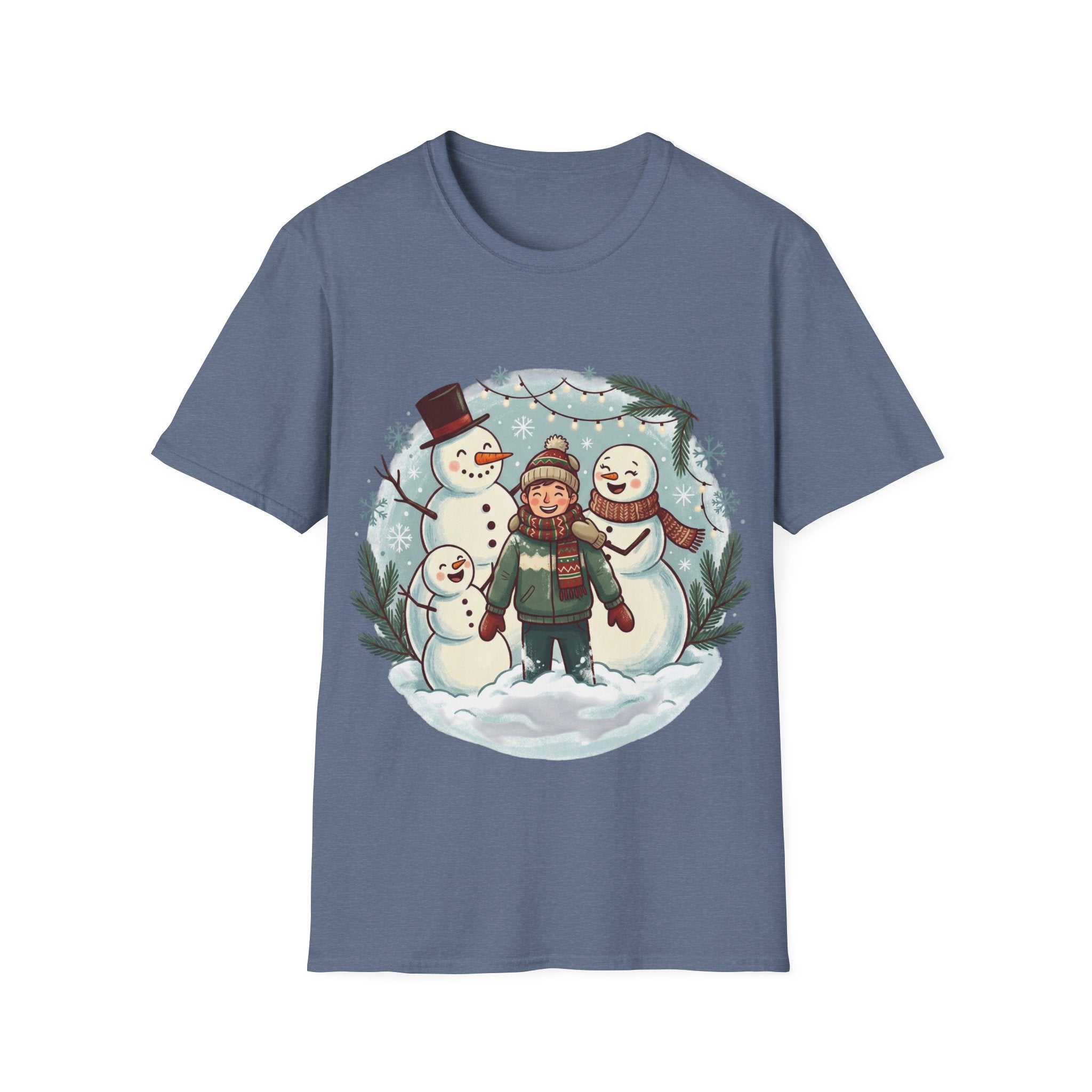 Christmas T-Shirt: Snow family making human snowman