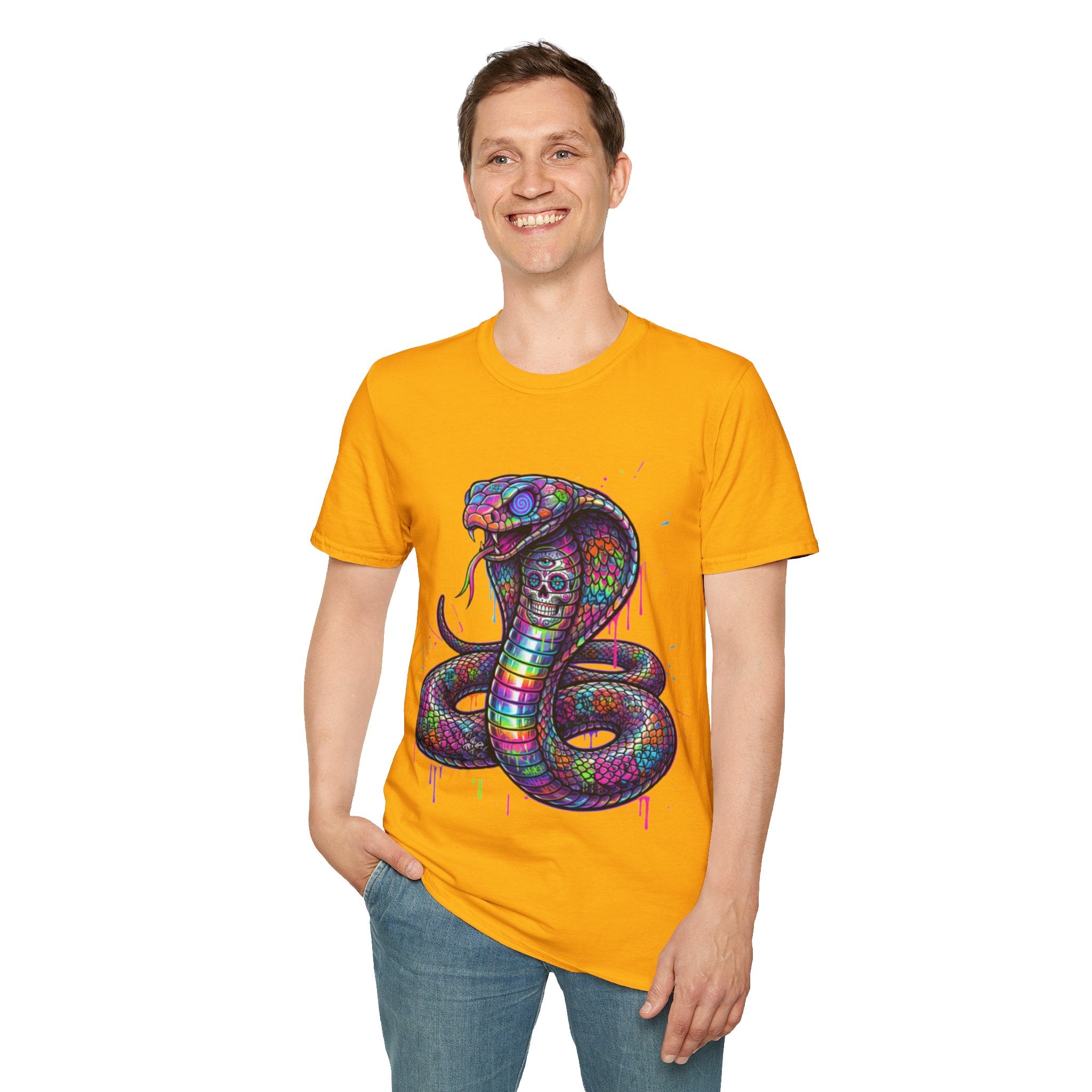 Vibrant Urban Snake Skull T-Shirt - Trendy Streetwear