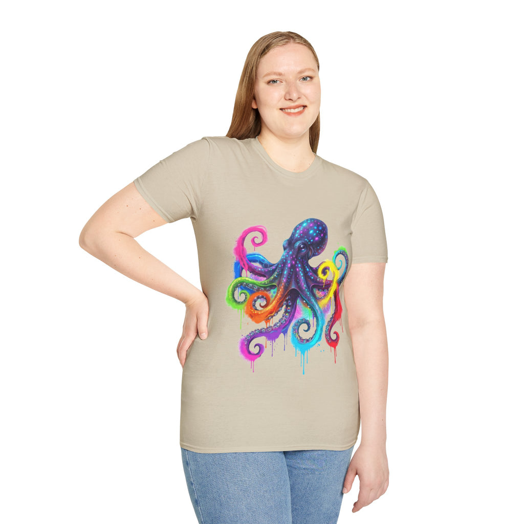 Vibrant Octopus Drip Tee - Urban Streetwear Trend