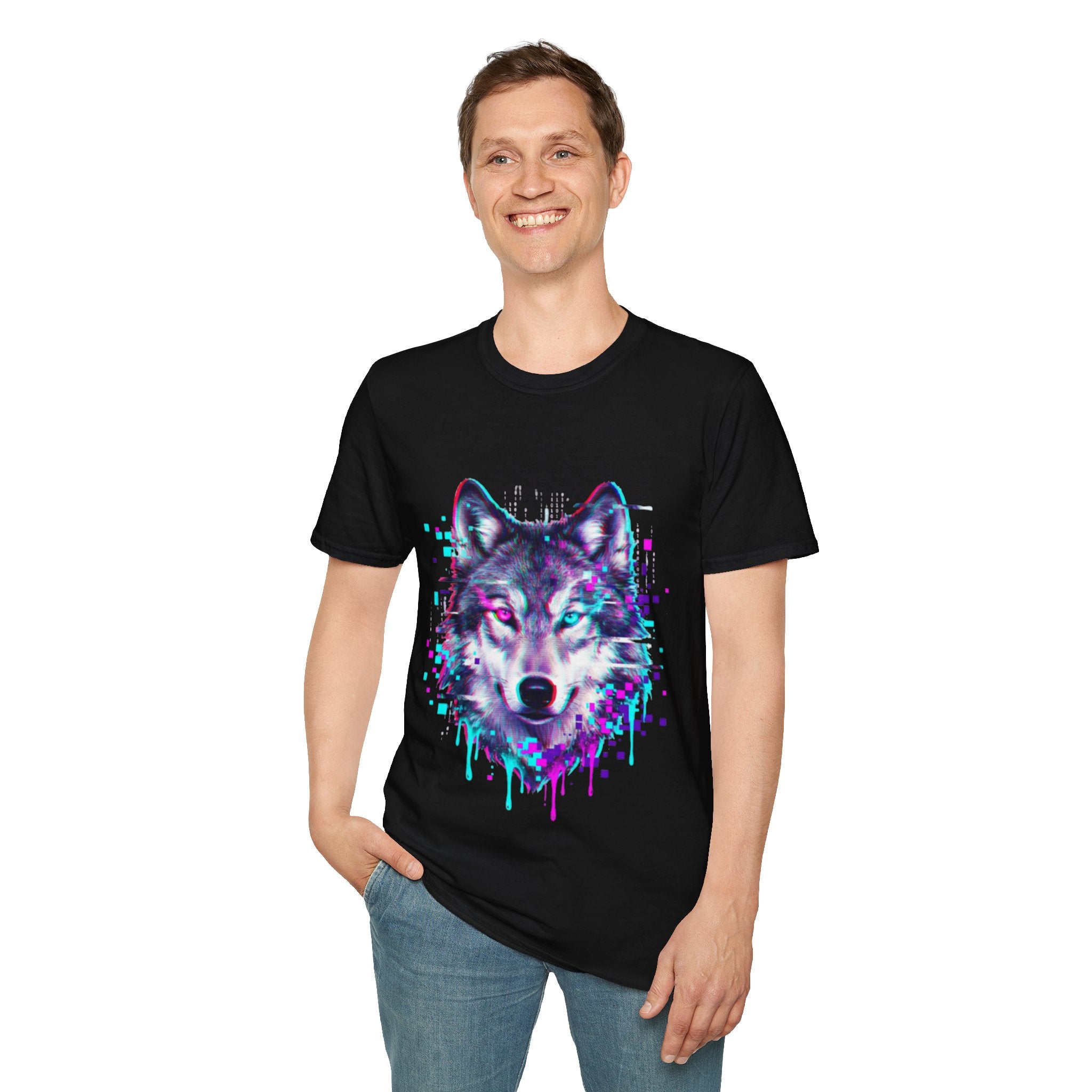 Urban Glitch Wolf Tee - Trendy Streetwear Vibes