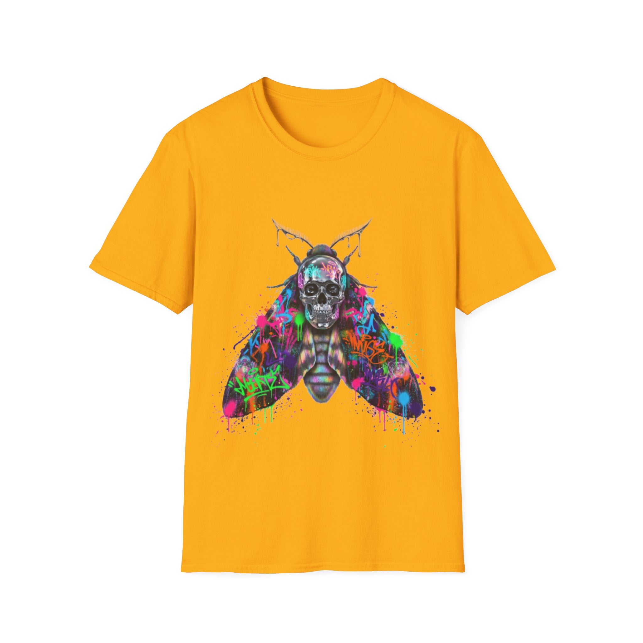 Vibrant Skull Moth Graffiti T-Shirt - Urban Streetwear