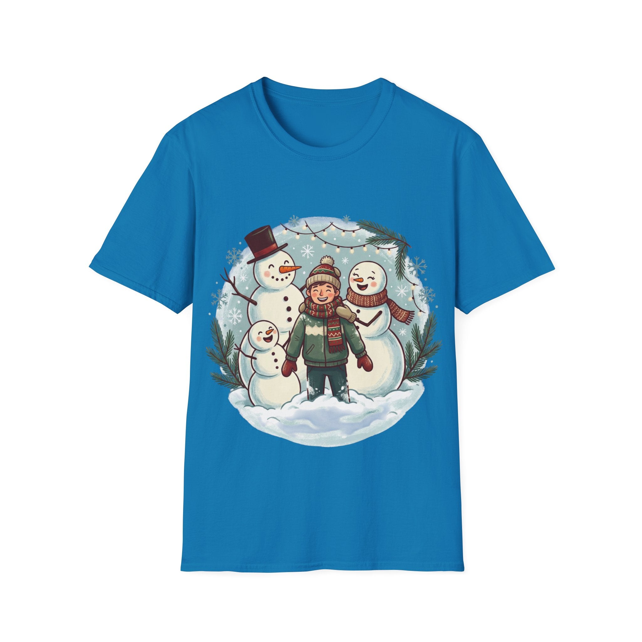 Christmas T-Shirt: Snow family making human snowman