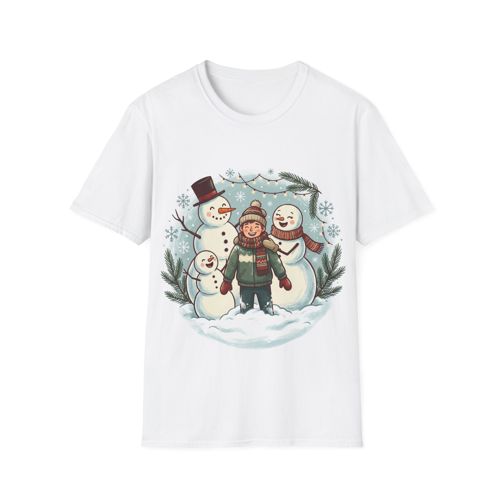 Christmas T-Shirt: Snow family making human snowman