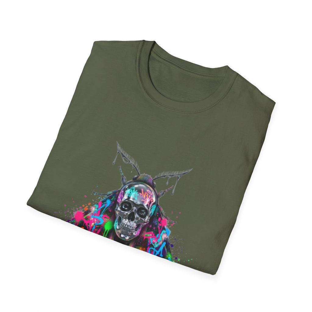 Vibrant Skull Moth Graffiti T-Shirt - Urban Streetwear