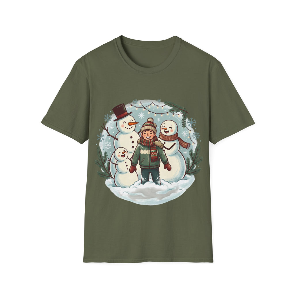 Christmas T-Shirt: Snow family making human snowman