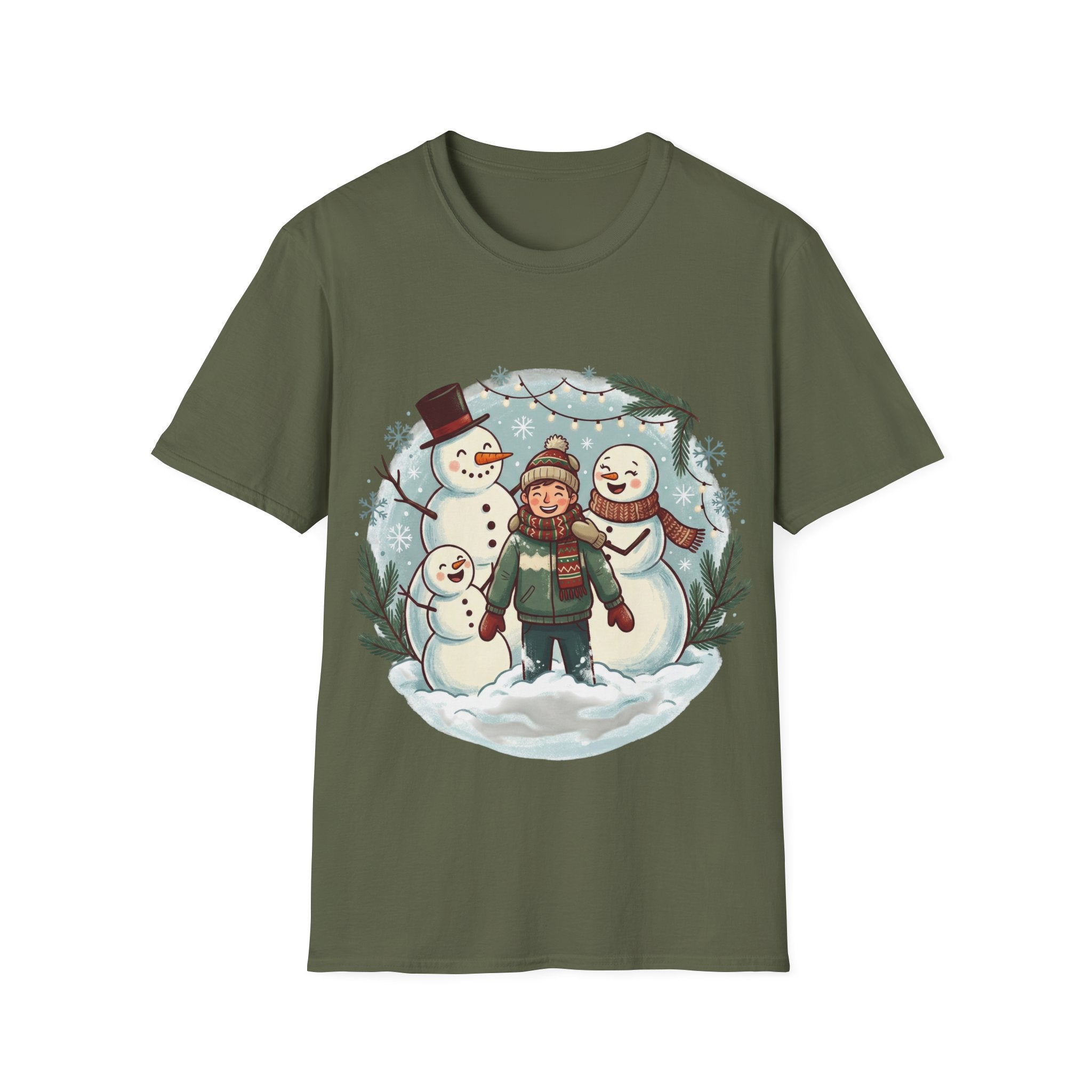 Christmas T-Shirt: Snow family making human snowman