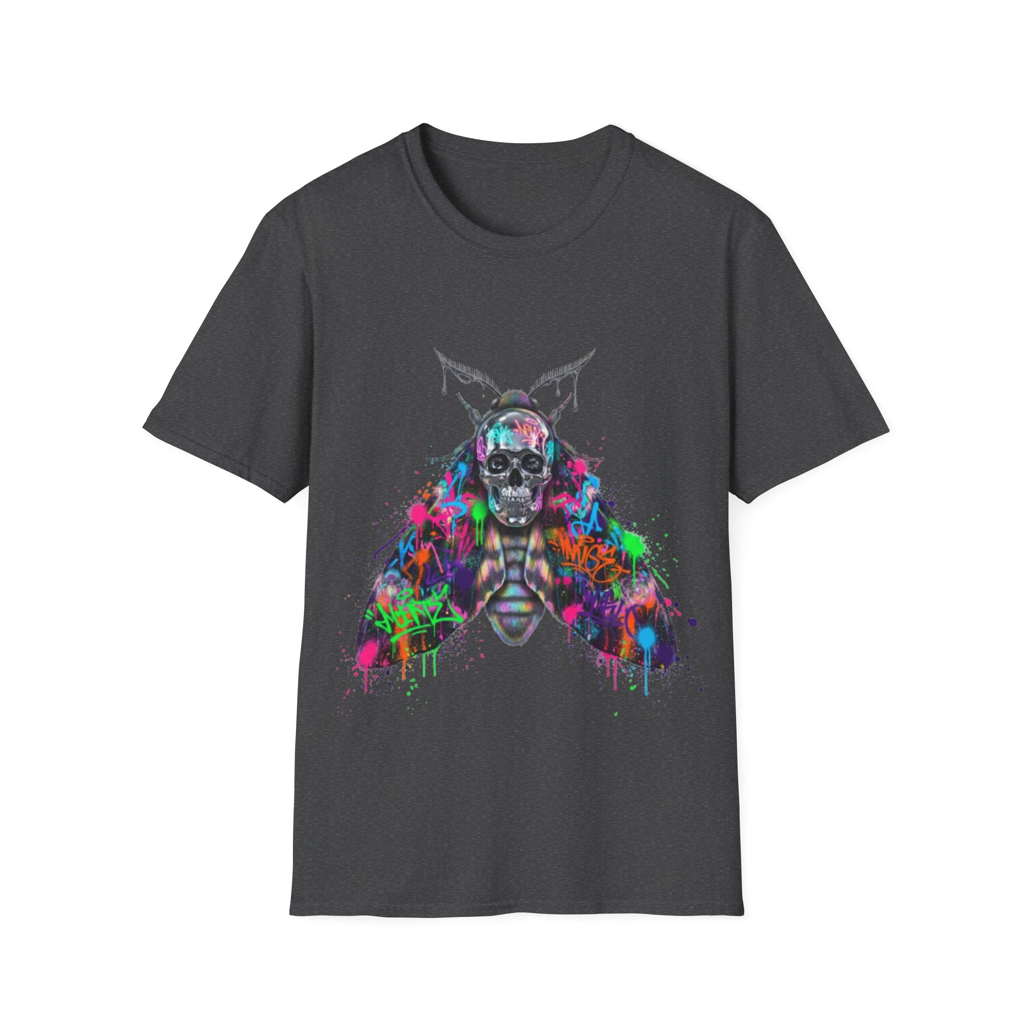 Vibrant Skull Moth Graffiti T-Shirt - Urban Streetwear