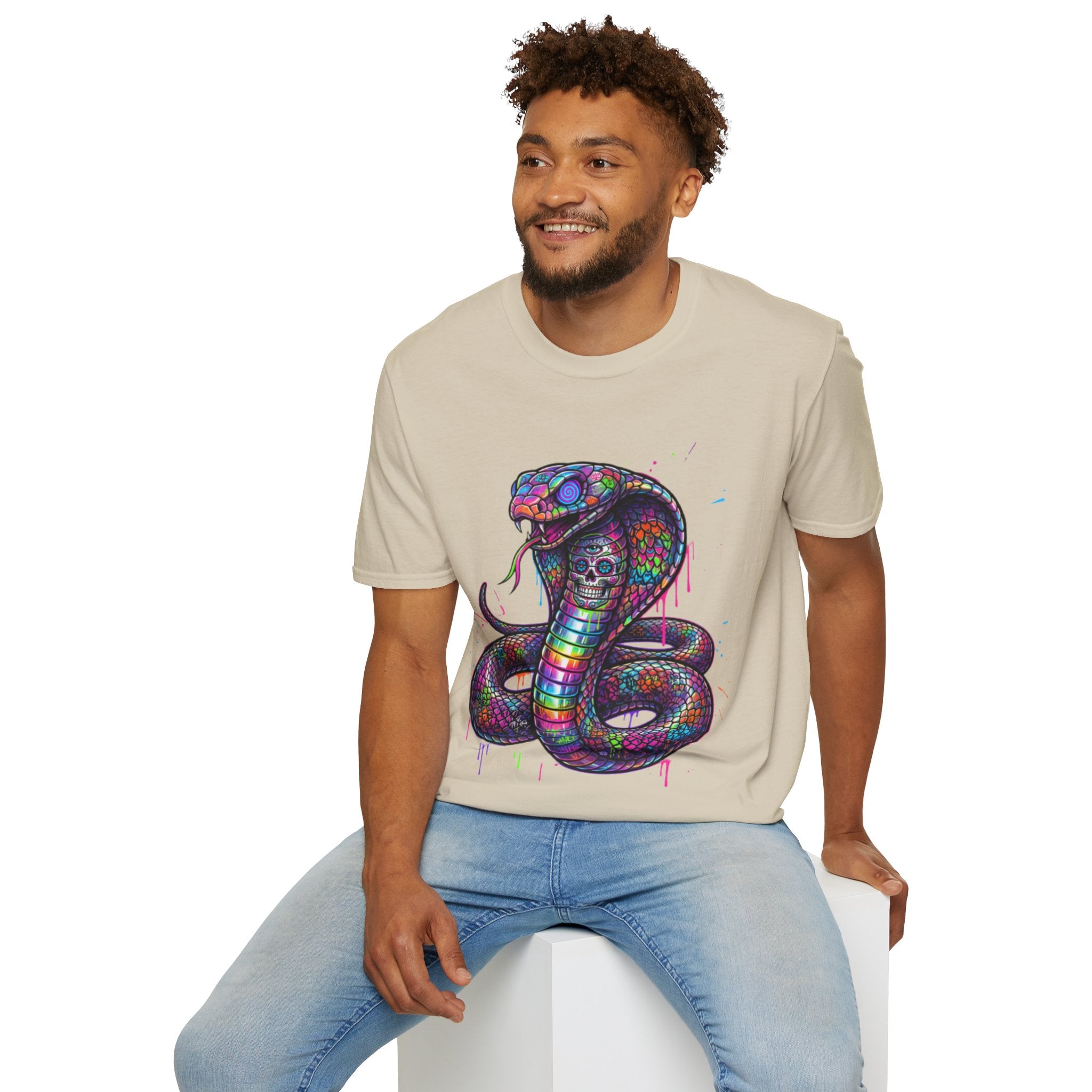 Vibrant Urban Snake Skull T-Shirt - Trendy Streetwear