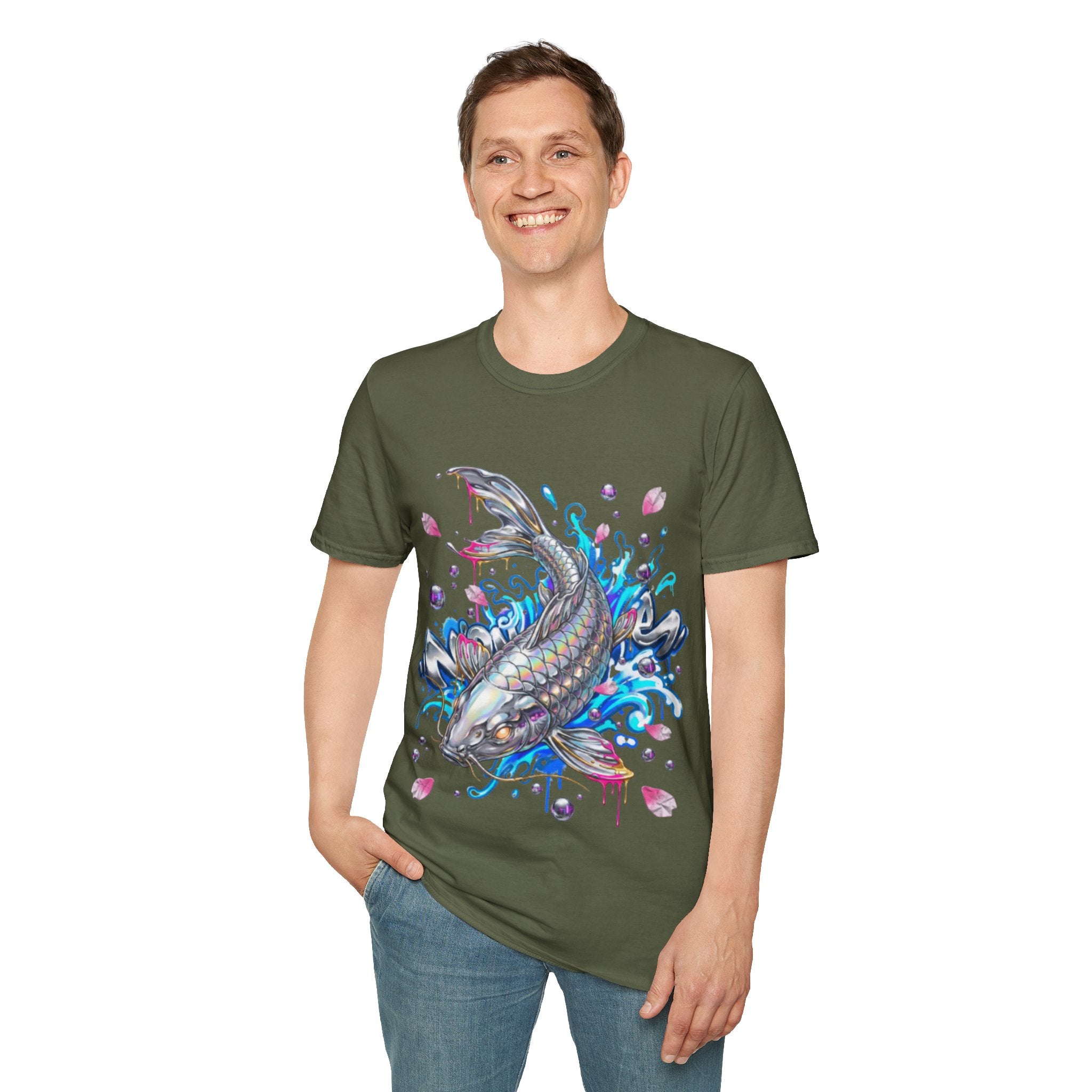 Trendy Holographic Koi T-Shirt for Urban Streetwear